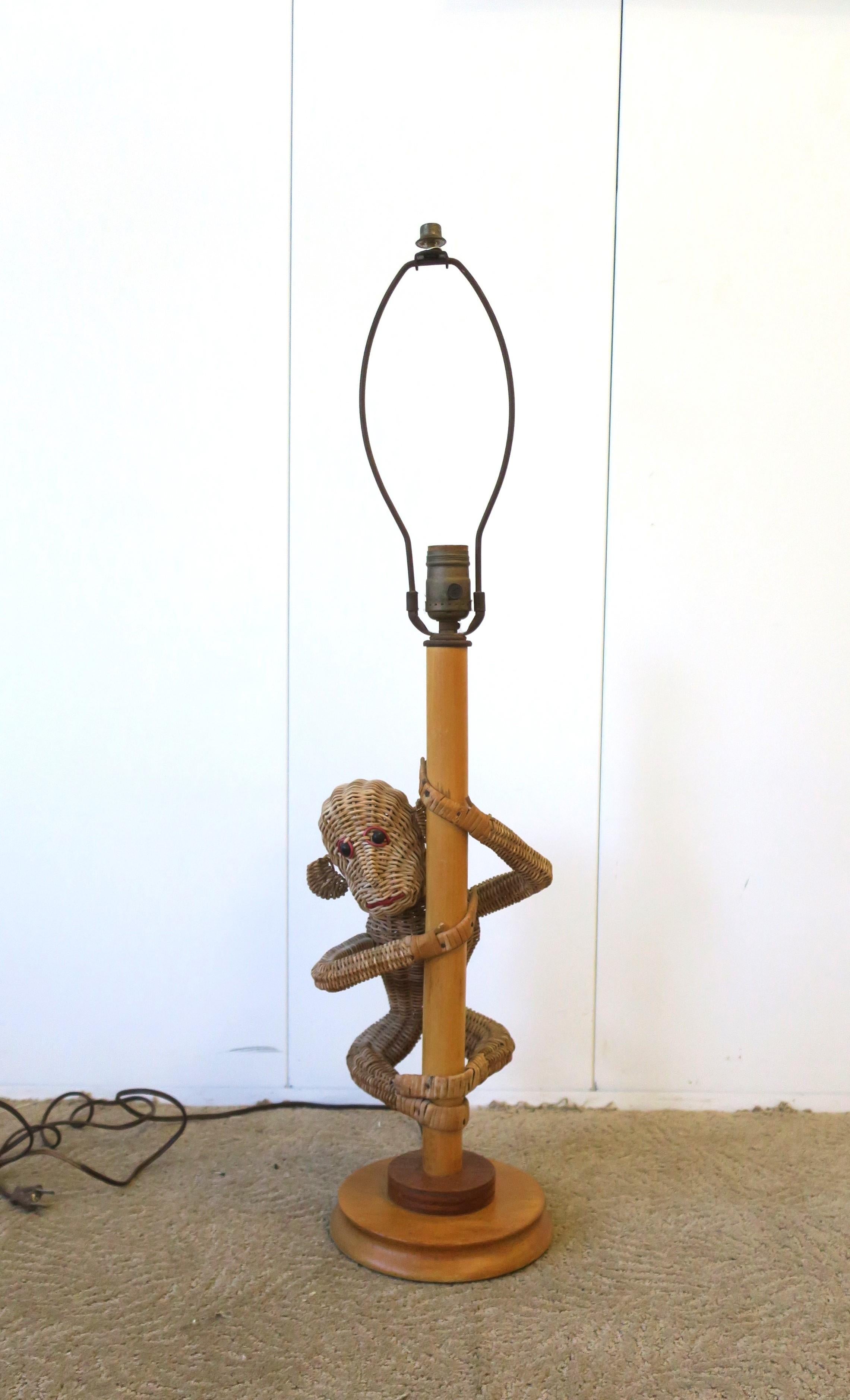Wicker Rattan Monkey Lamp with Wicker Shade in the Lopez Style, circa 1970s For Sale 4