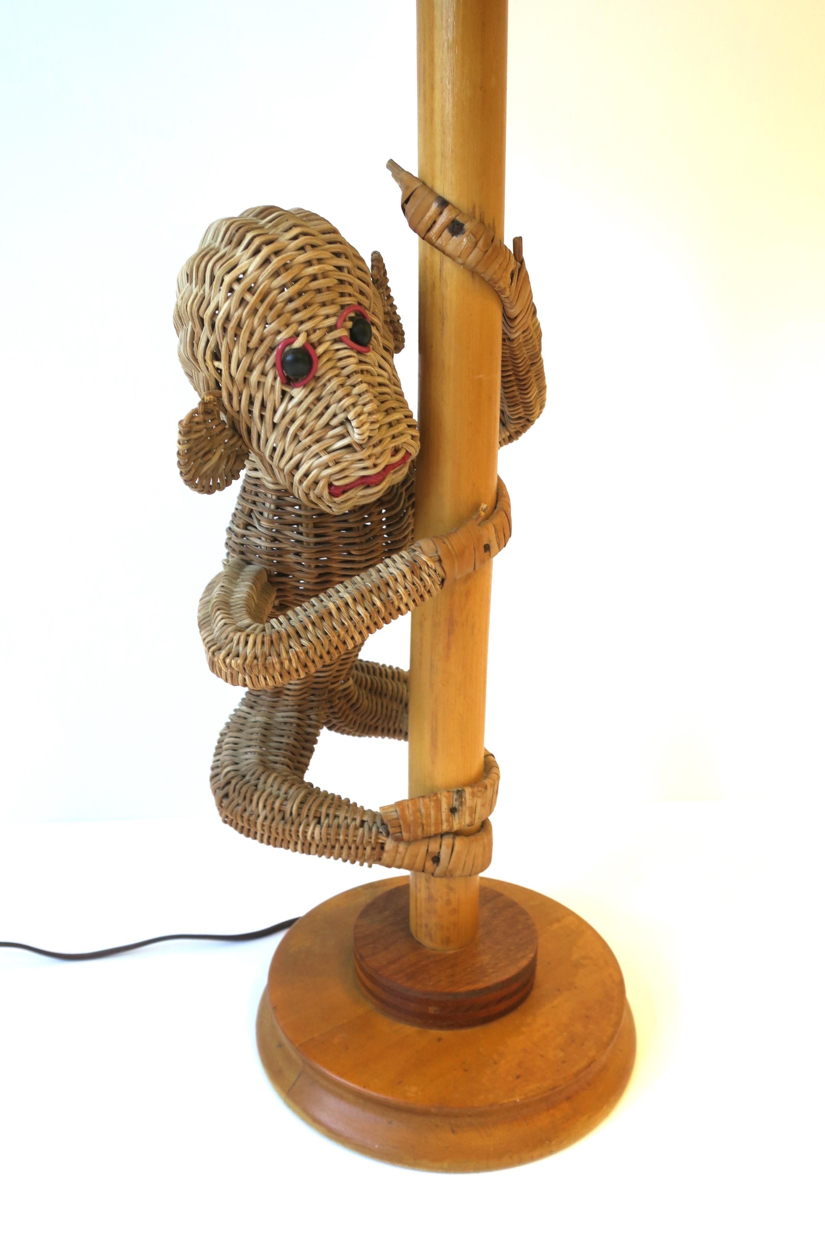 20th Century Wicker Rattan Monkey Lamp with Wicker Shade in the Lopez Style, circa 1970s For Sale