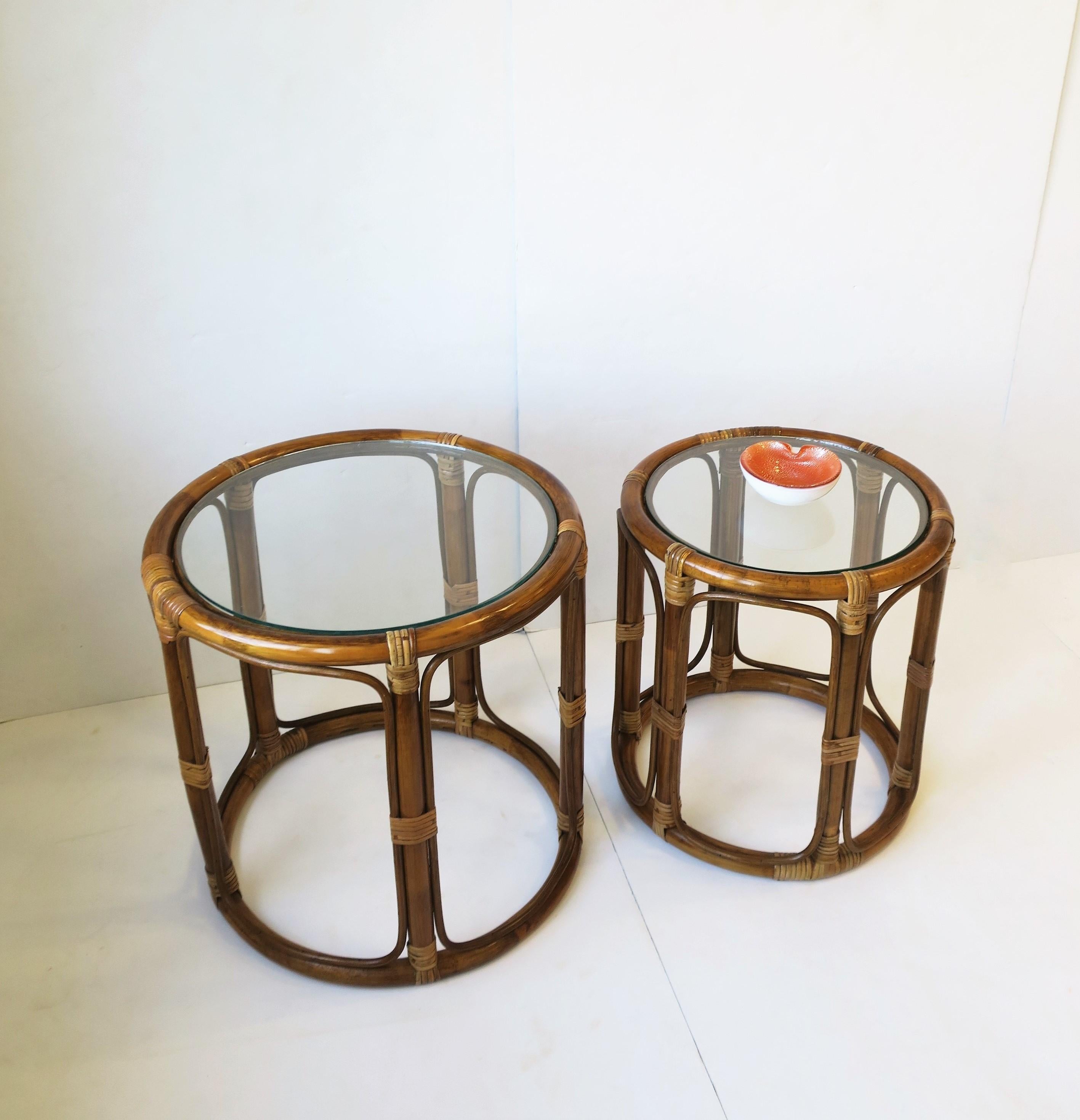 Rattan Wicker Nesting Side Drinks Cocktail Tables, Set of 2 6