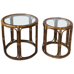 Wicker Rattan Nesting Side Cocktail Tables, Set of 2