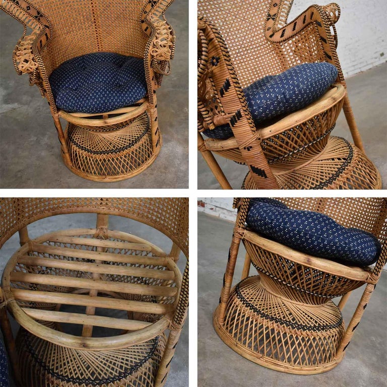 Wicker Rattan Peacock Fan Back Chair Vintage Bohemian Hollywood Regency