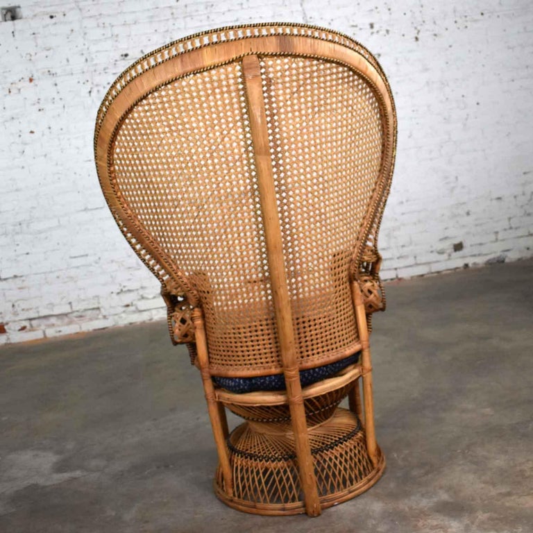 Wicker Rattan Peacock Fan Back Chair Vintage Bohemian Hollywood Regency