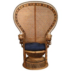 Wicker Rattan Peacock Fan Back Chair Vintage Bohemian Hollywood Regency