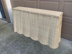 Wicker Rattan Scalloped Console Table