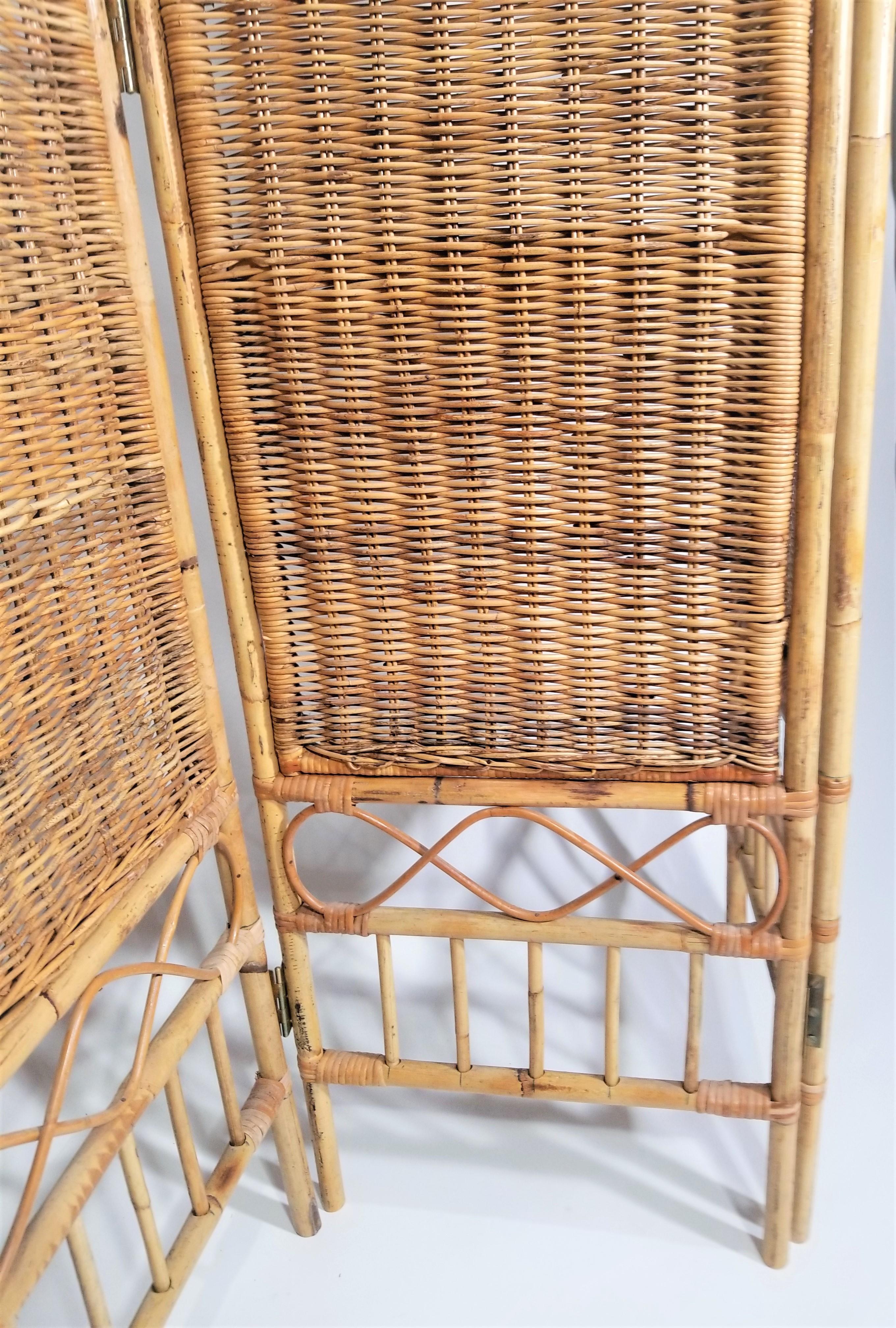 Wicker Rattan Screen Room Divider Four Panel, 1970sMid Century  4