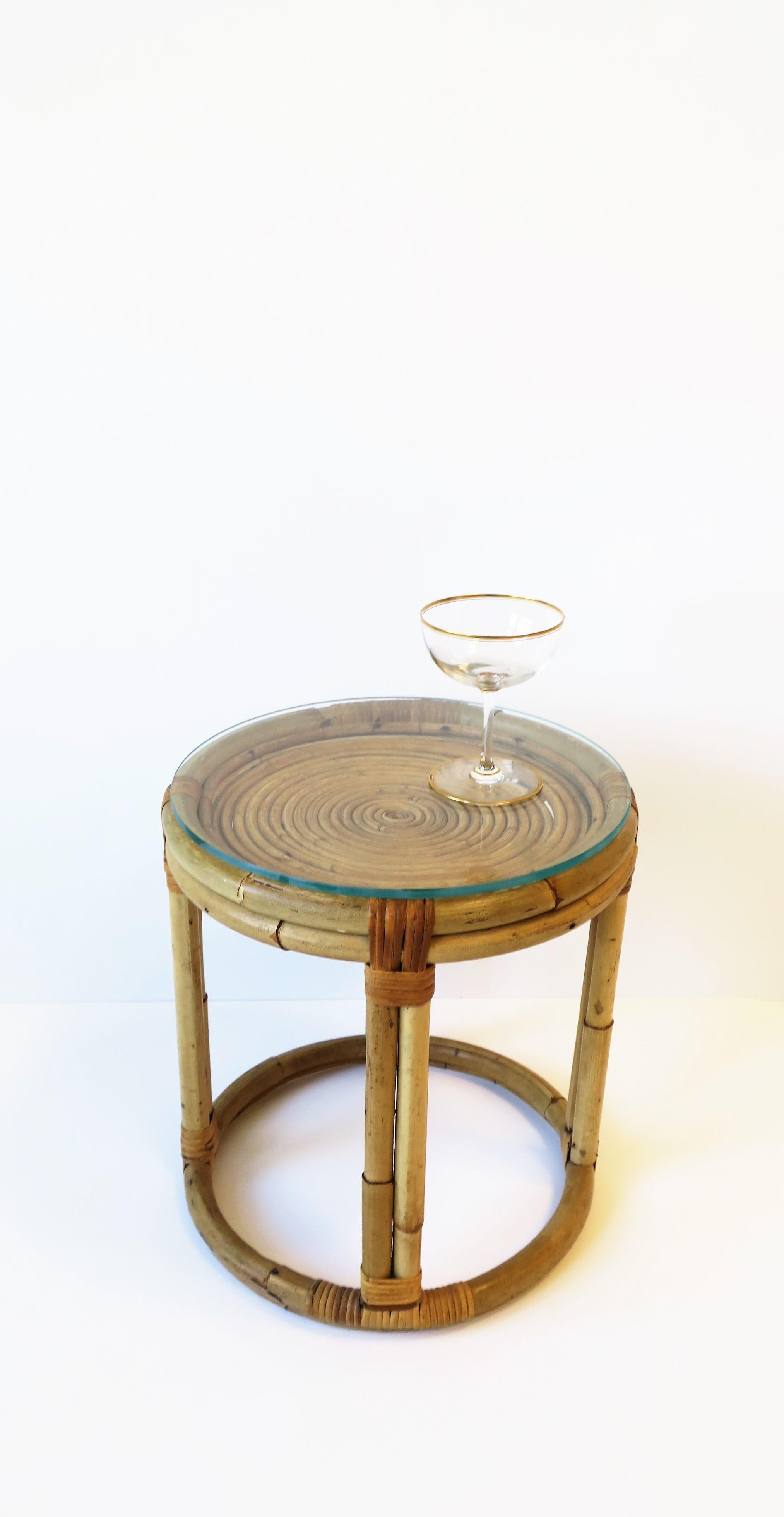 20th Century Wicker Rattan Side Table, Small