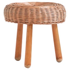 Tabouret en osier et rotin dans le style de Tony Paul