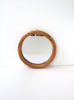 Wicker Rattan Twisted Round Wall Mirror, Circa 1970s - 1980s