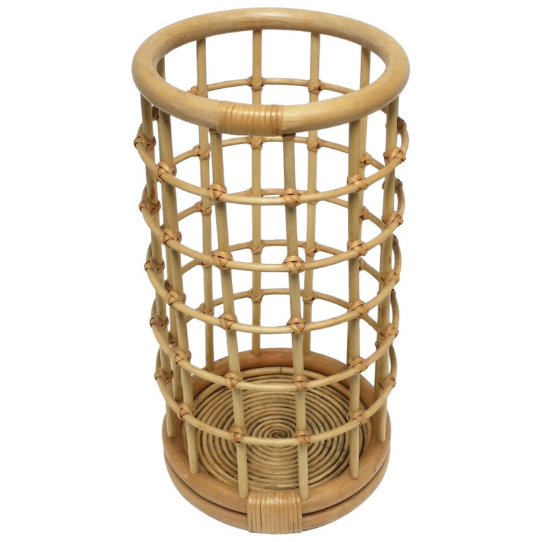Wicker Rattan Bentwood Umbrella Stand Holder For Sale at 1stDibs
