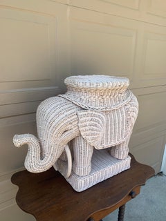 Wicker Rattan White Elephant Garden Stool or Side Table, 1970s
