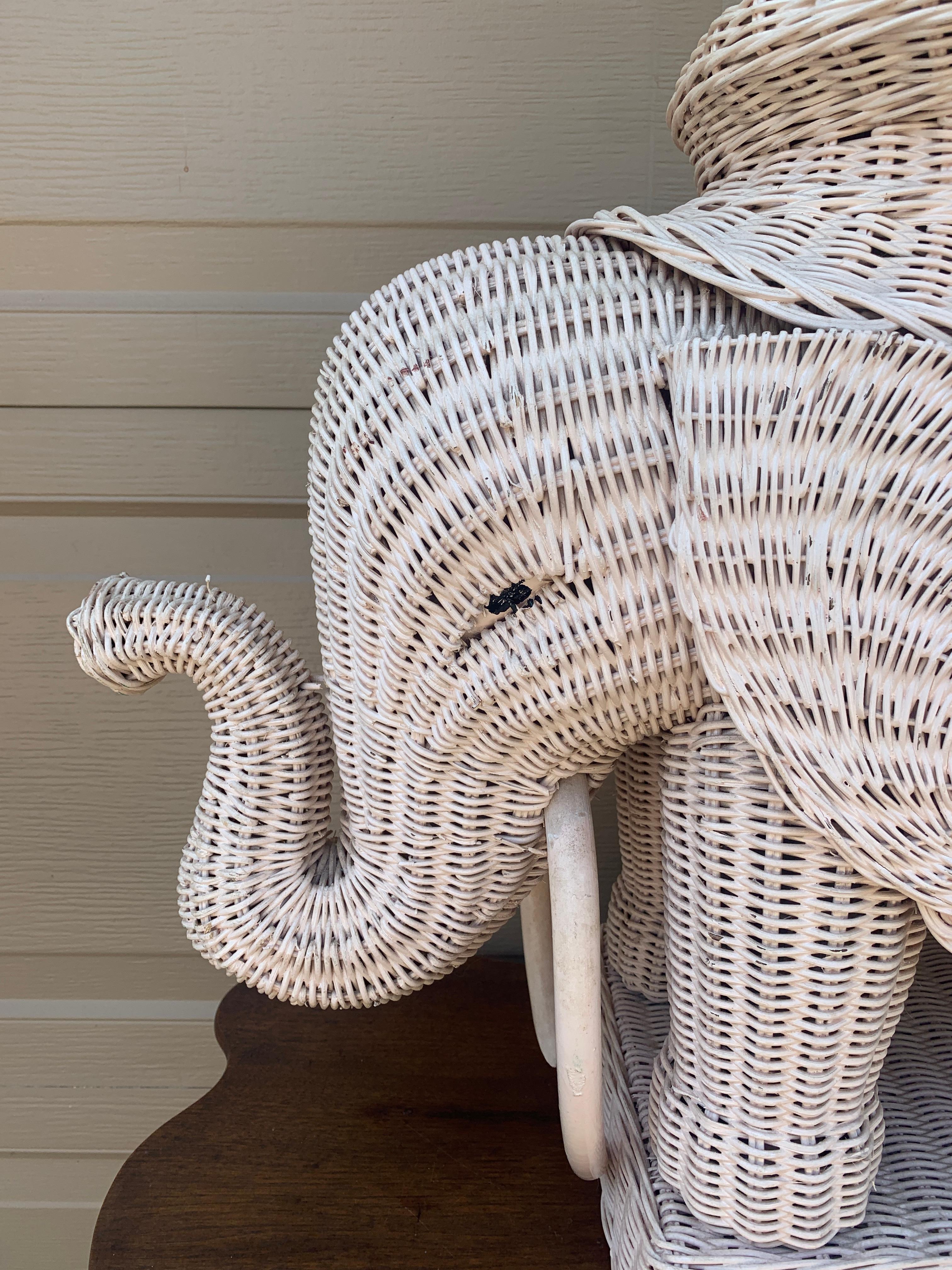 American Wicker Rattan White Elephant Garden Stool or Side Table, 1970s