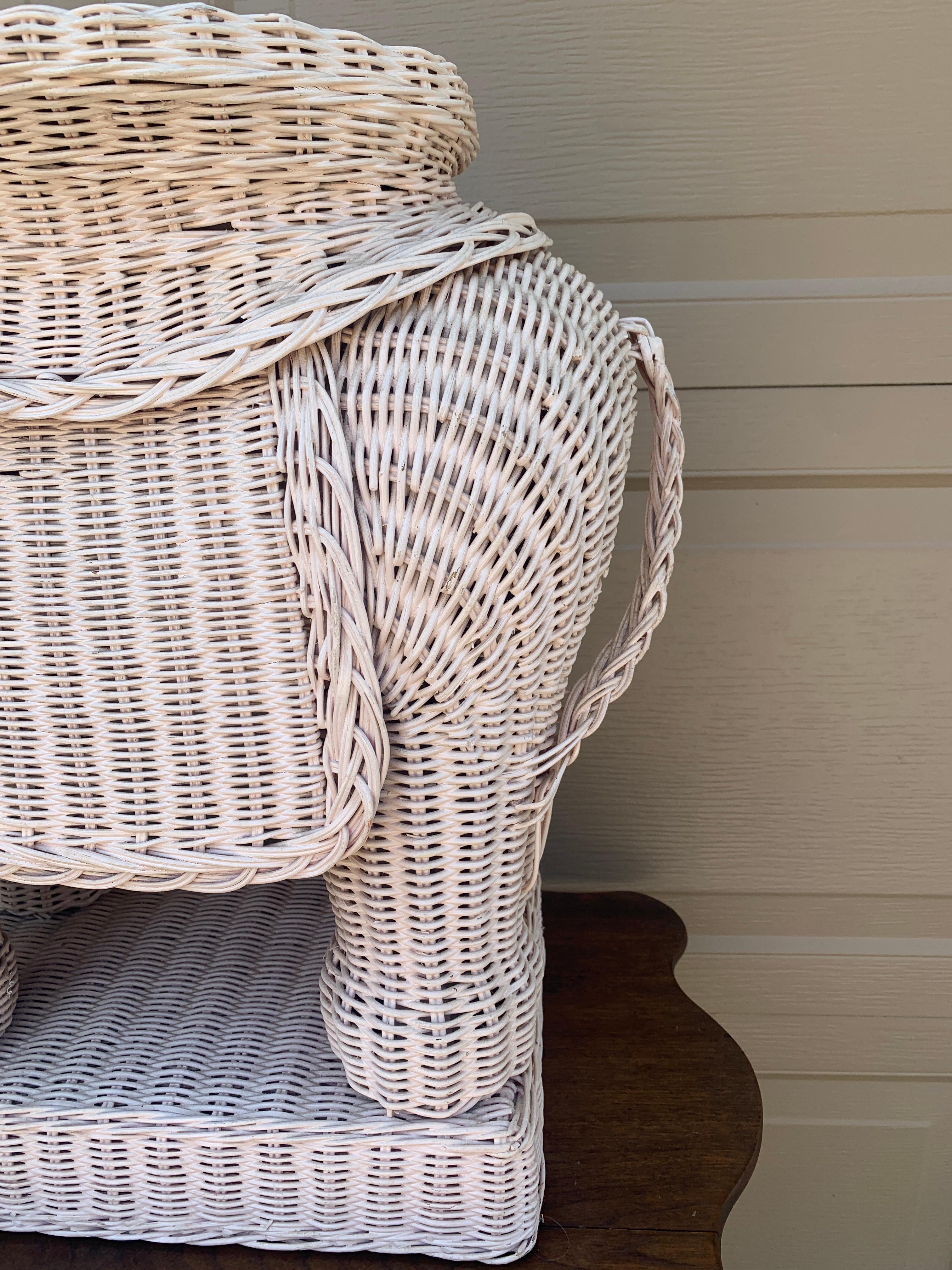 Late 20th Century Wicker Rattan White Elephant Garden Stool or Side Table, 1970s