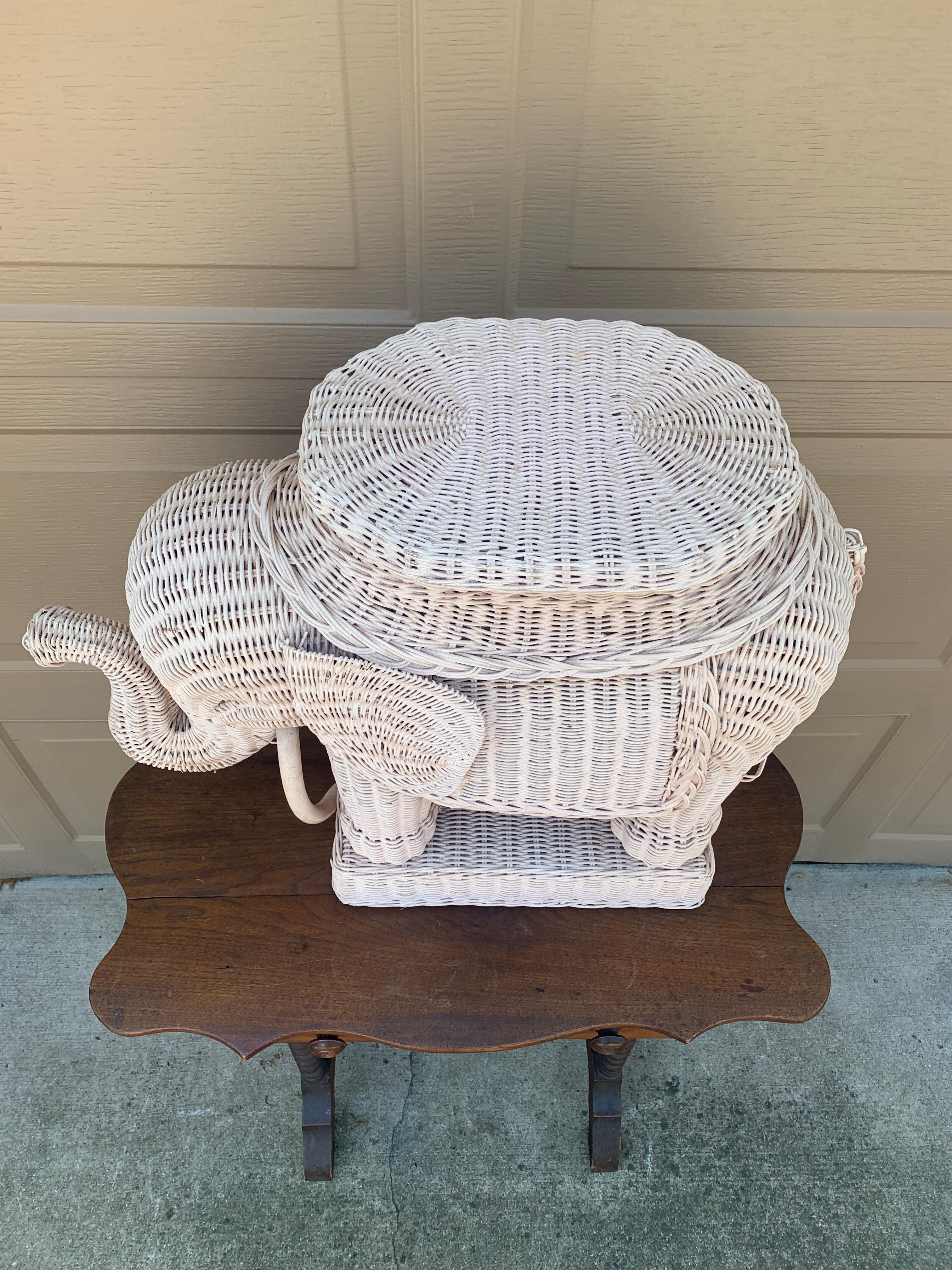 Wicker Rattan White Elephant Garden Stool or Side Table, 1970s 1
