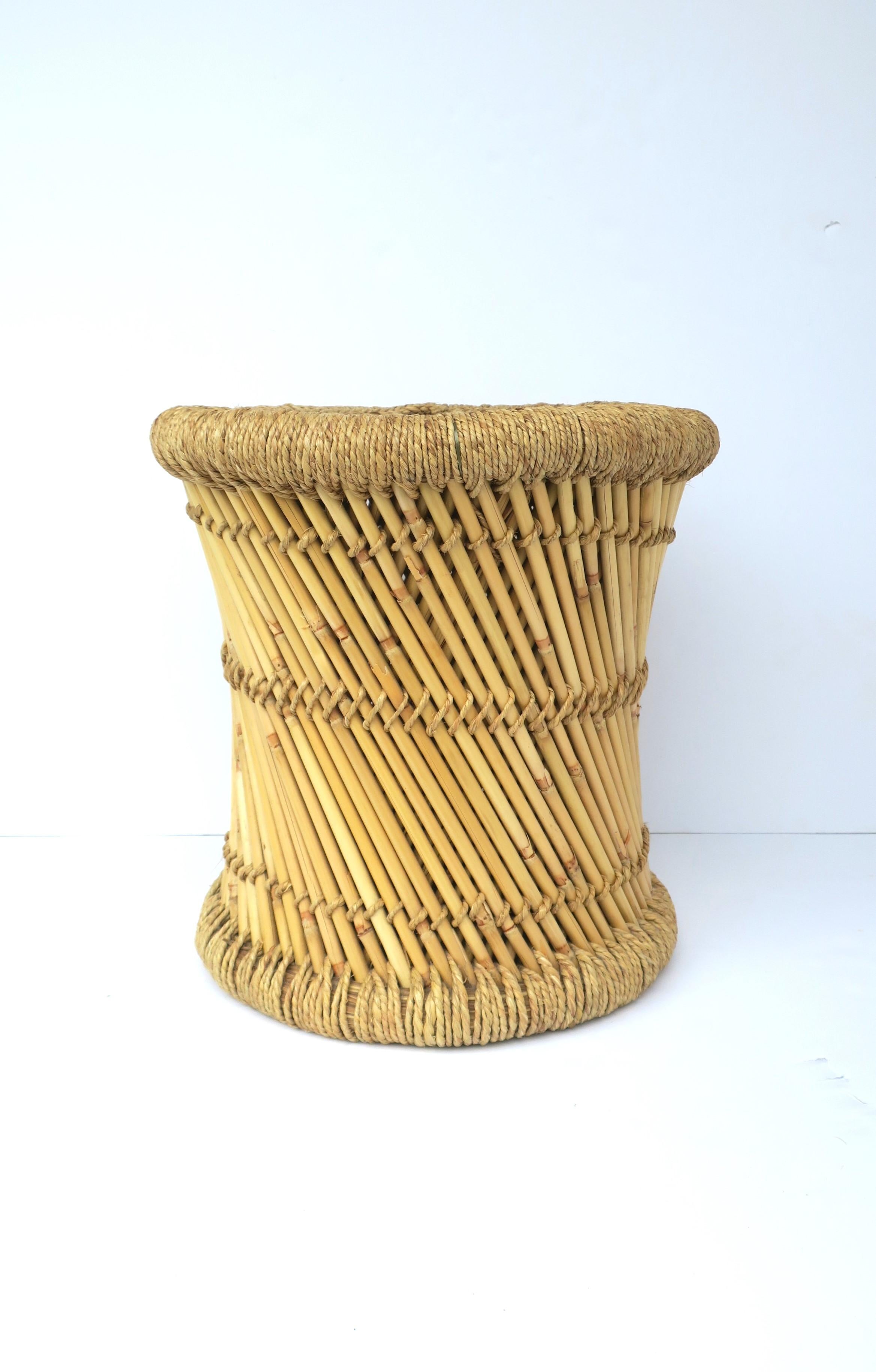 Anglo Raj Wicker Reed Stool or Pedestal Drink Table For Sale