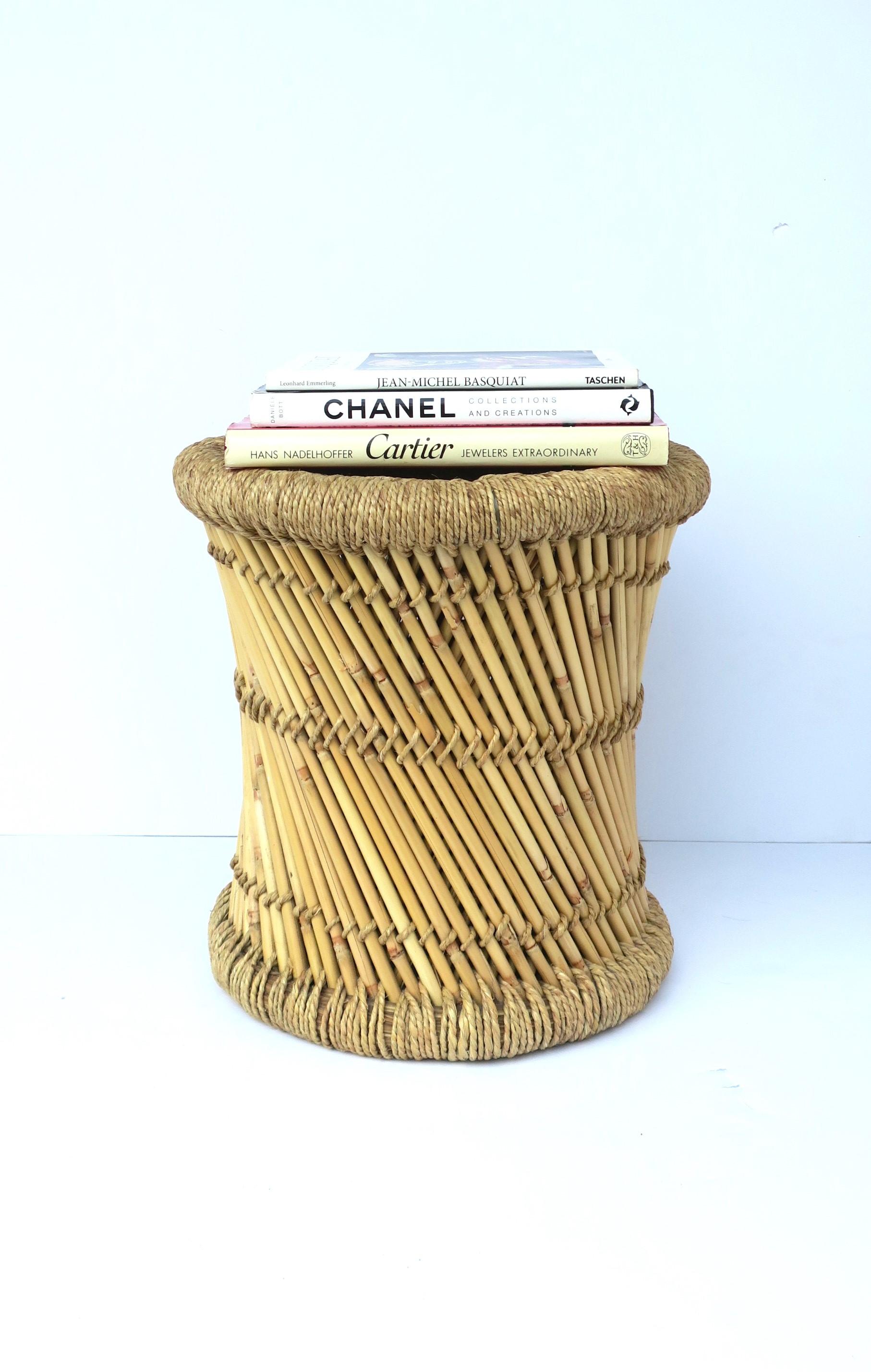 Contemporary Wicker Reed Stool or Pedestal Drink Table For Sale