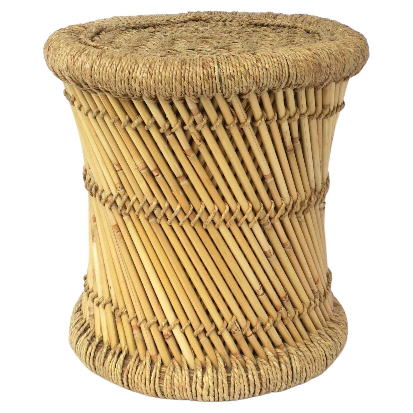 Wicker Reed Stool or Pedestal Drink Table For Sale