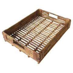 Retro Wicker Reed Tray or Desk Letter Storage Basket Box