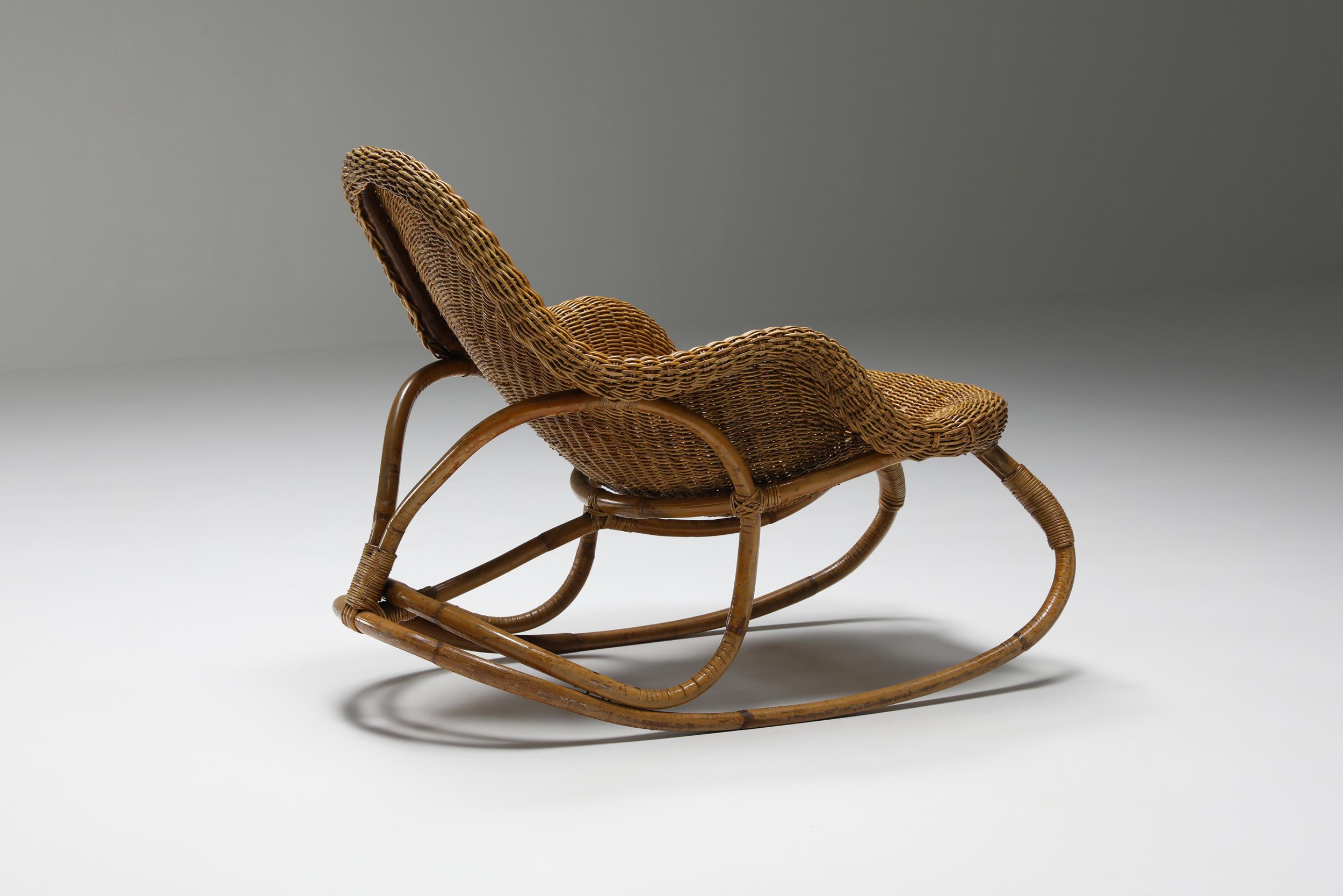 French Wicker Rocking Chair Art Nouveau, France, Victor Horta, Organic, 1905