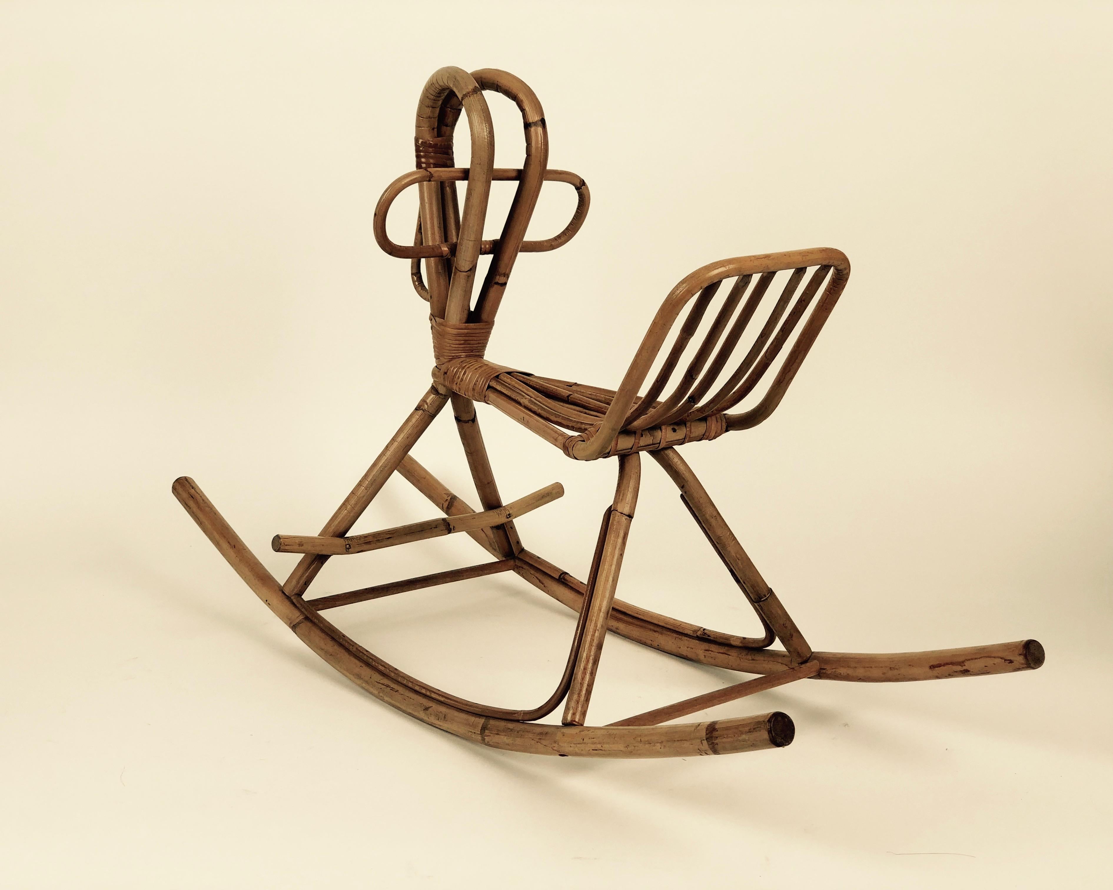 Mid-20th Century Wicker Rocking Horse, 1950s For Sale
