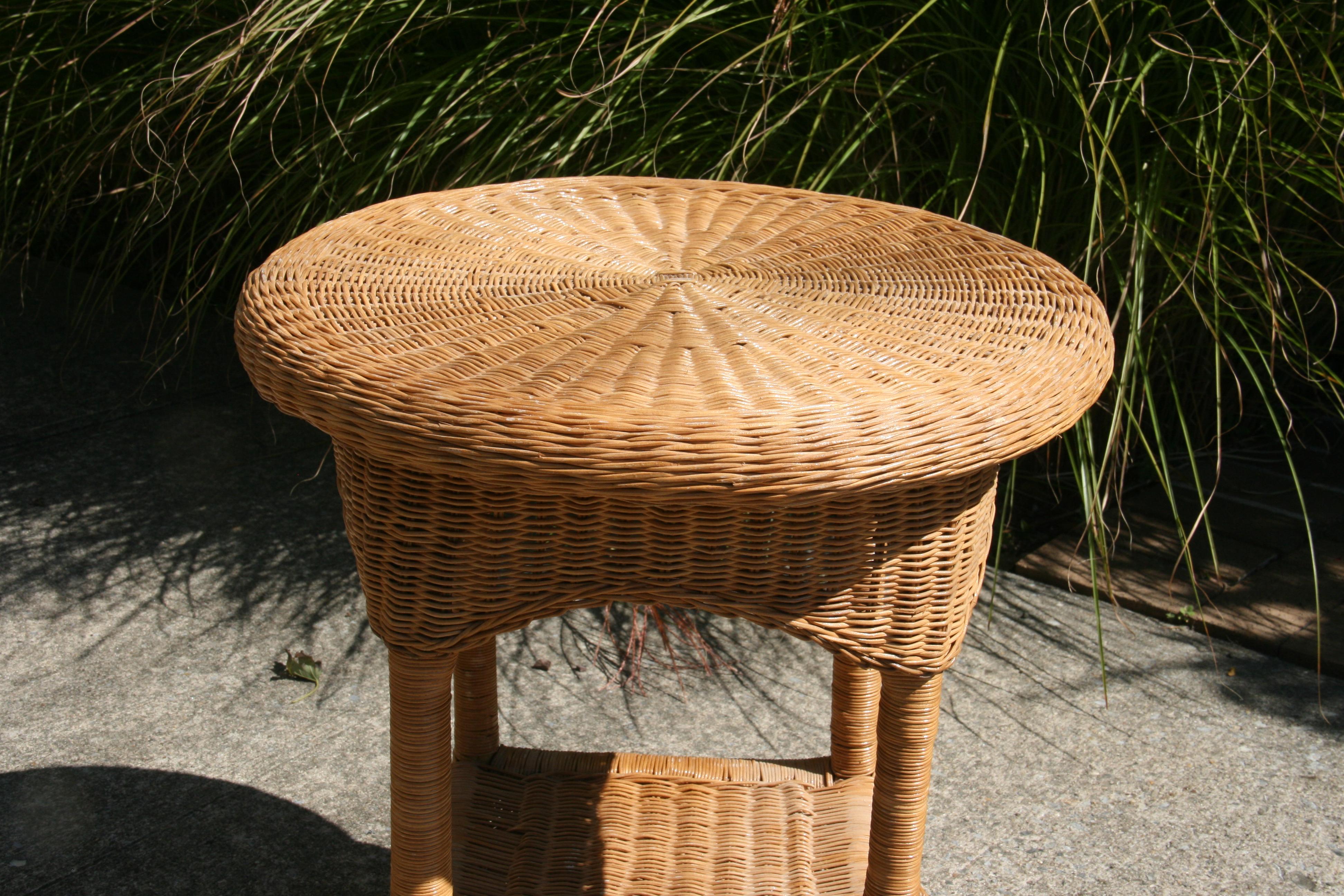 Wicker Round 2 level Side/End Table { 2 Available) For Sale 2