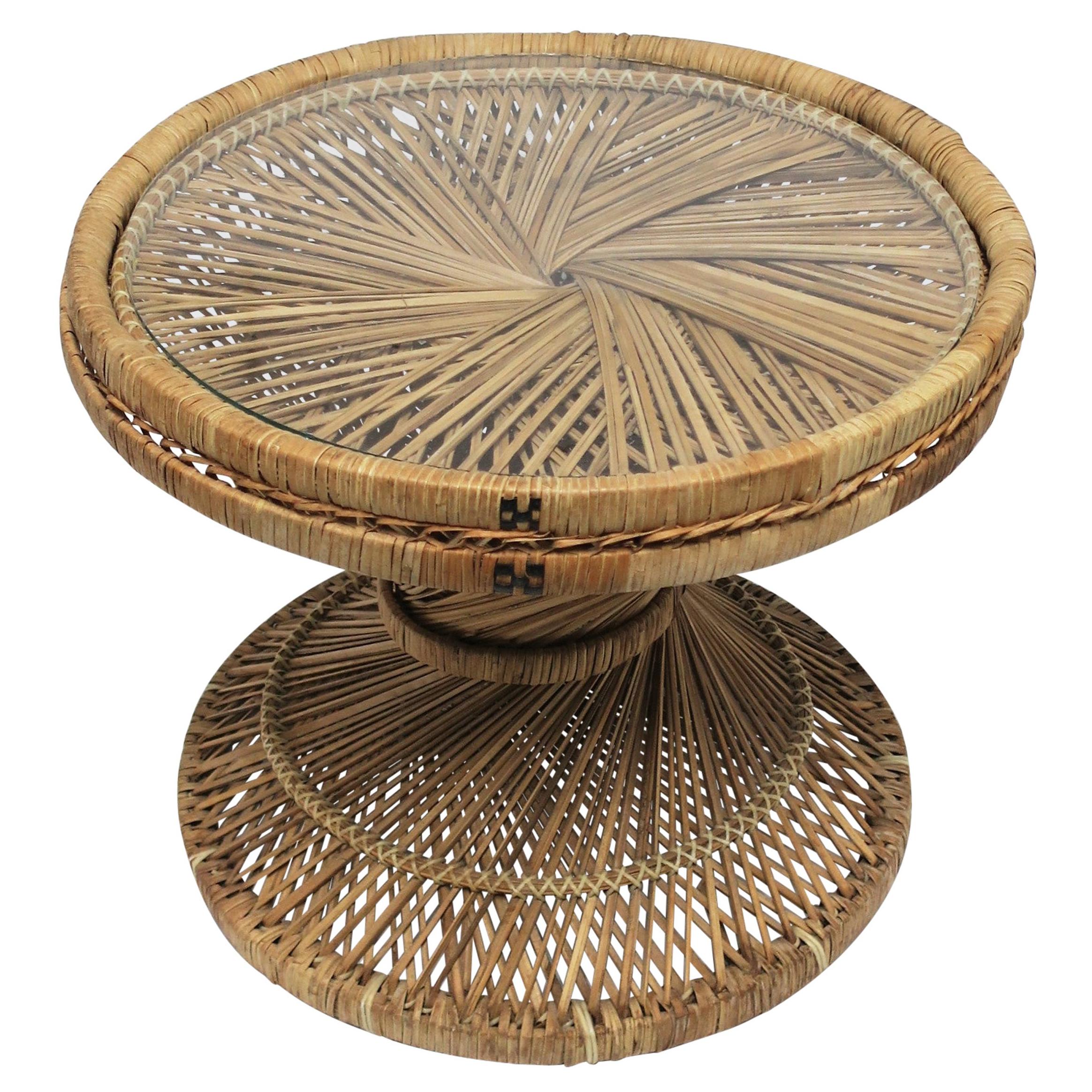 Wicker Side Drinks Table Attributed to Emmanuelle Peacock