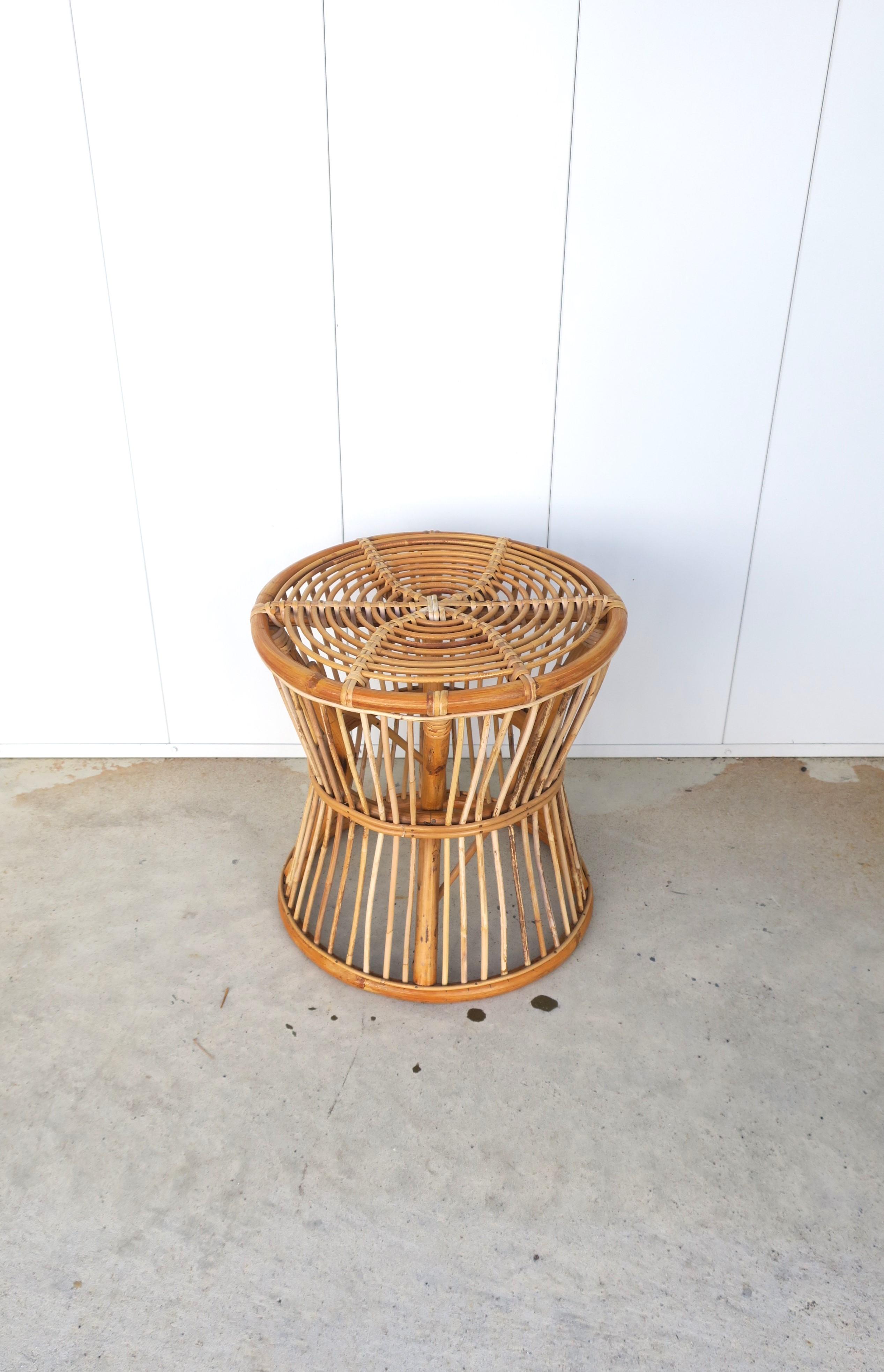 Mid-Century Modern Wicker Round Stool or Side Drinks Table Franco Albini Style