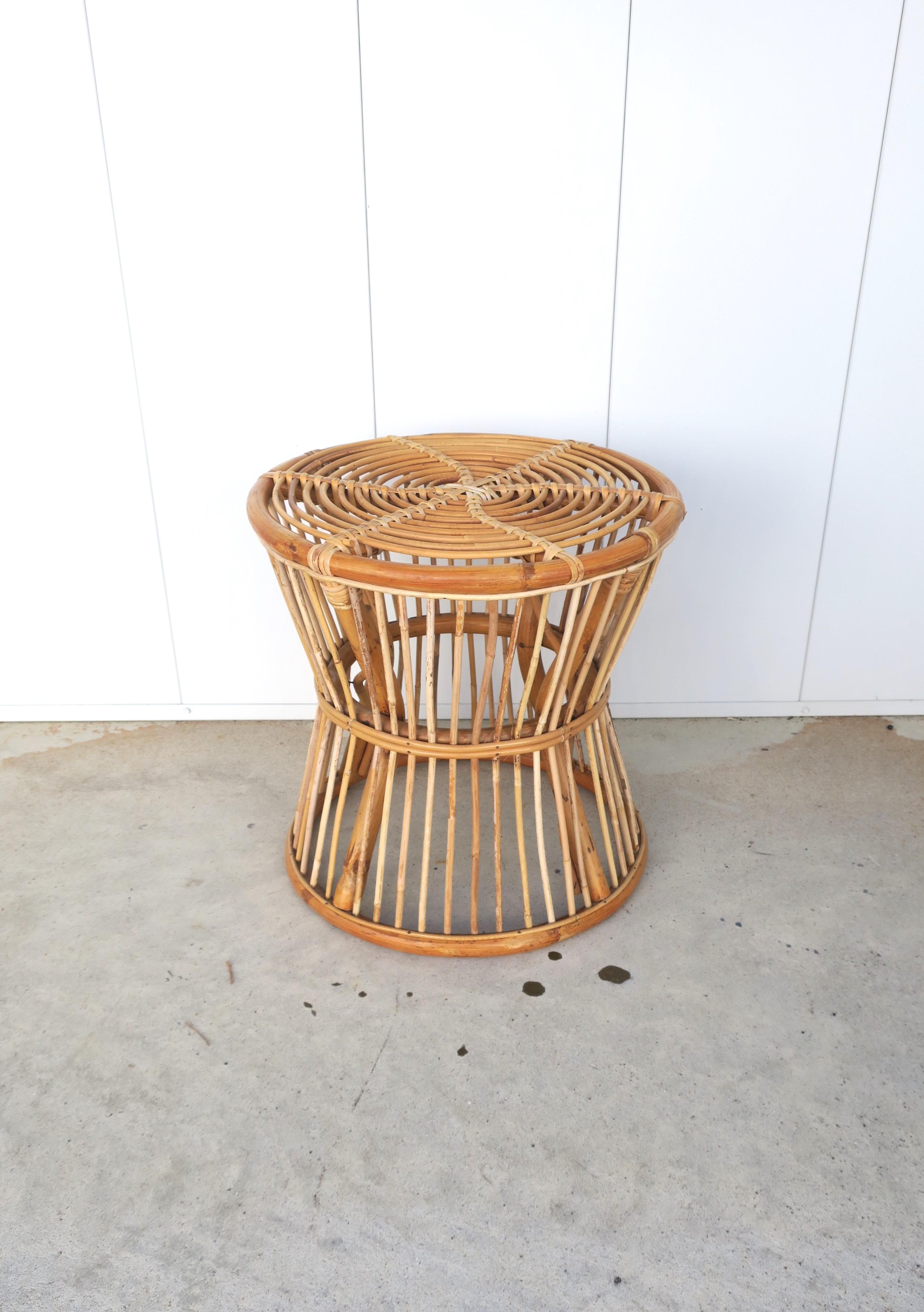 Wicker Round Stool or Side Drinks Table Franco Albini Style In Good Condition In New York, NY