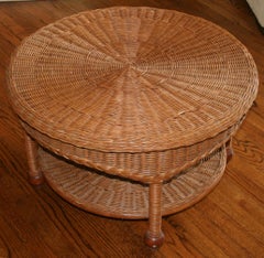 Vintage 1970 Hand-Crafted Wicker Coffee Table with Hardwood Feet