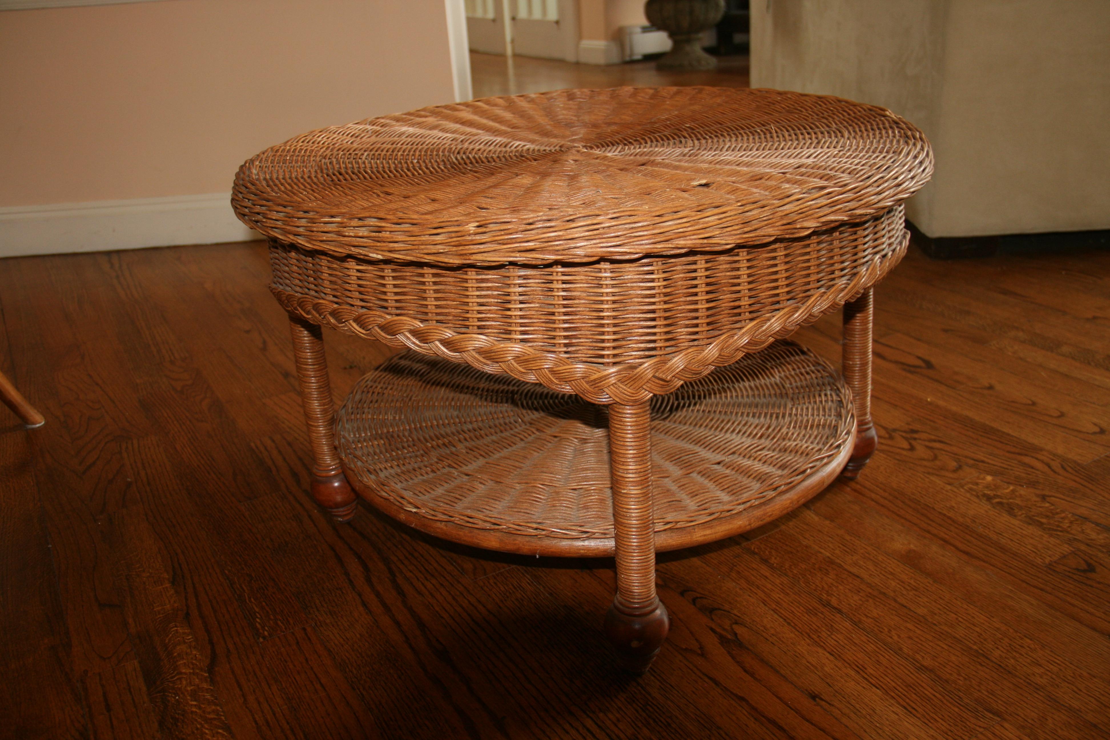 Wicker Round Two level Coffee Table For Sale 1