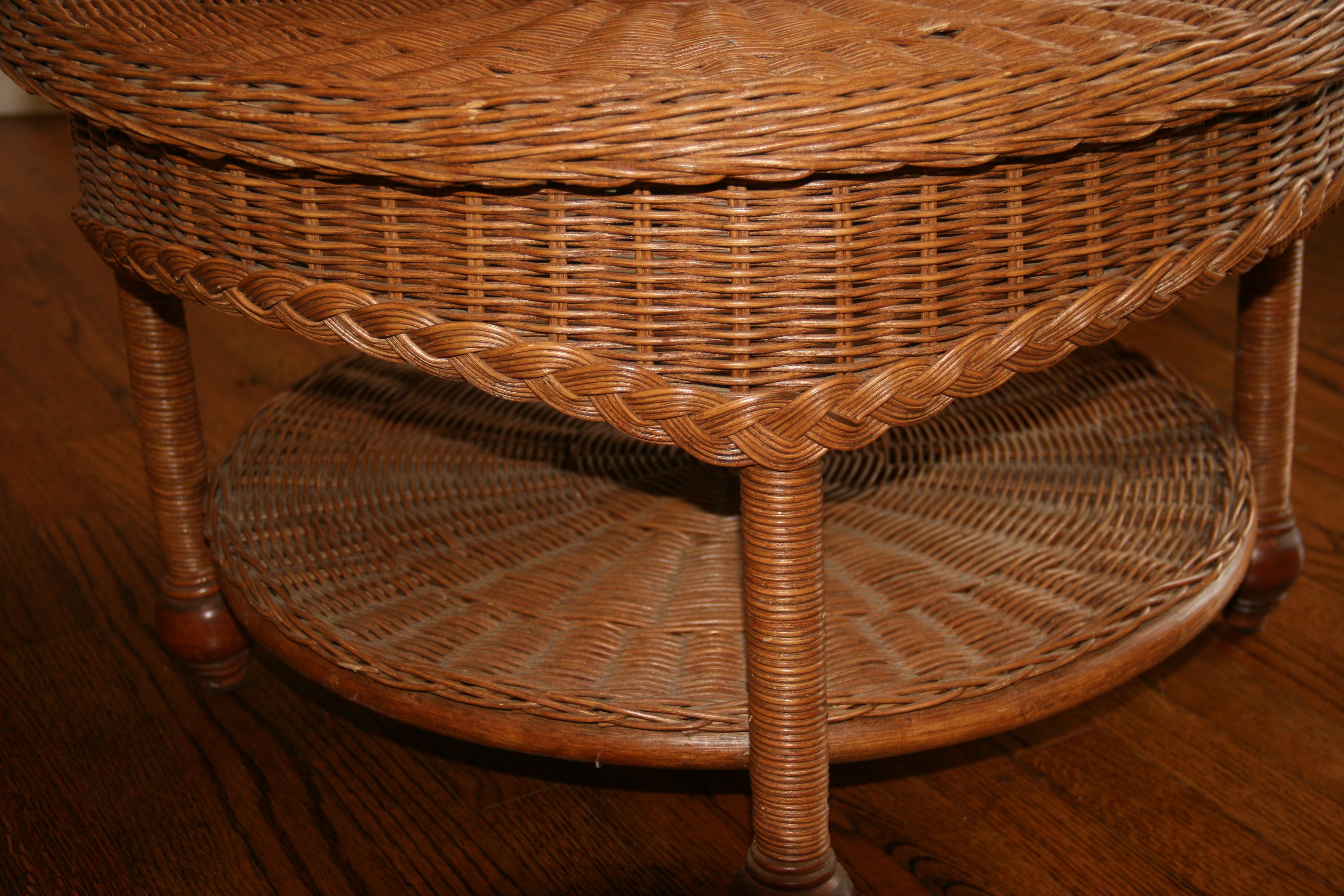 Wicker Round Two level Coffee Table For Sale 2