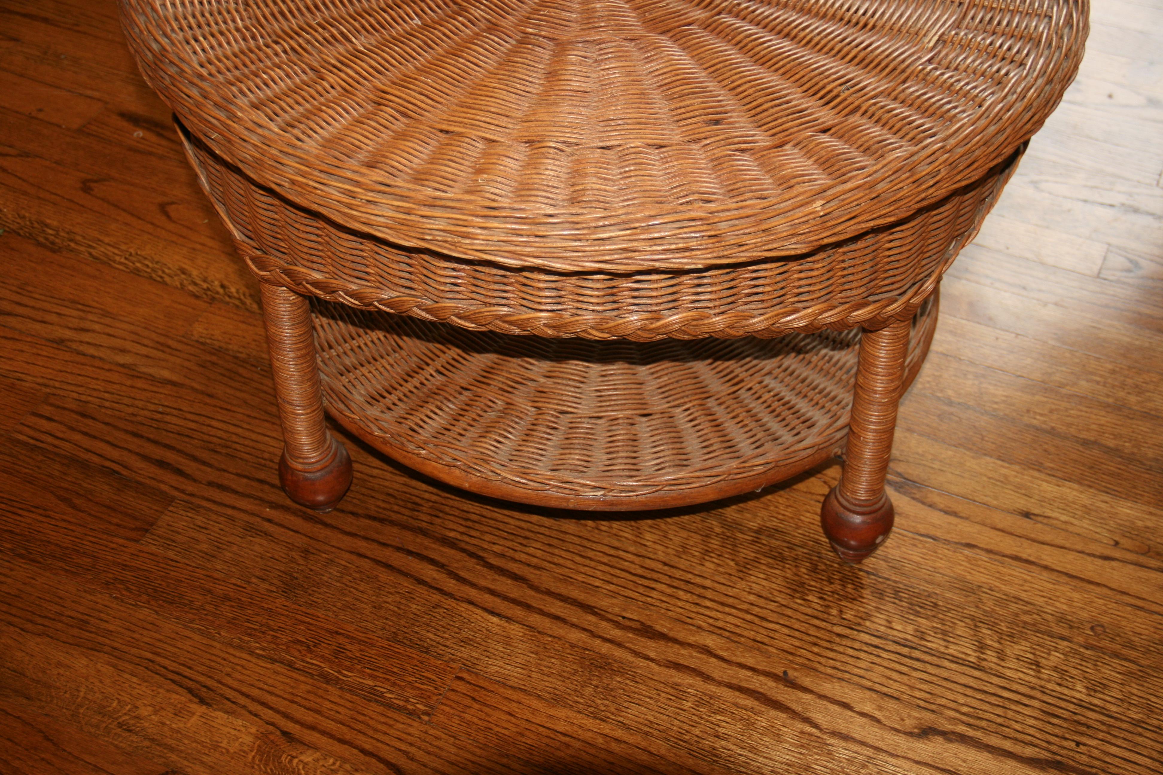 Wicker Round Two level Coffee Table For Sale 3