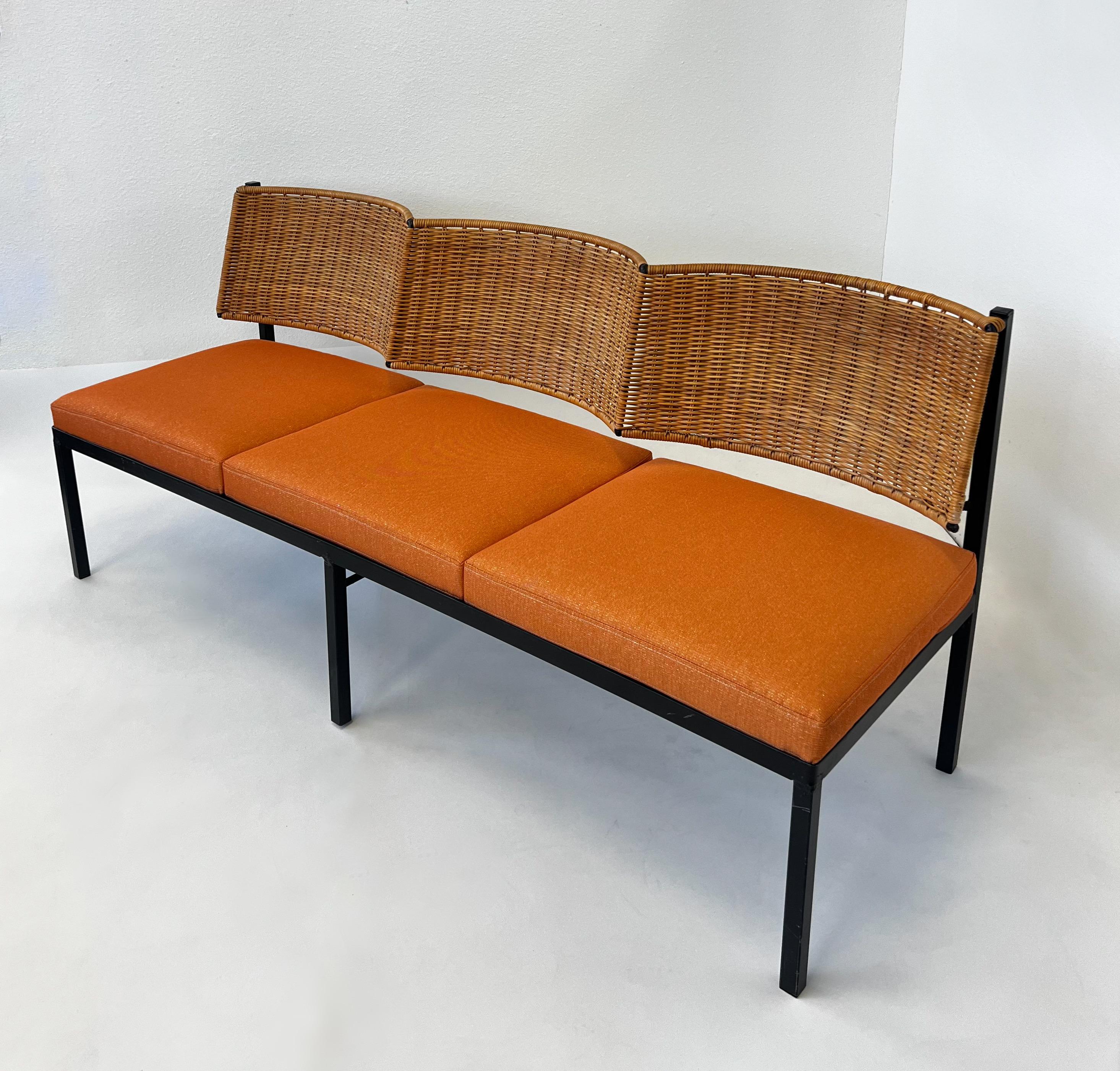 Wicker Scalloped Back Three Seater Sofa 1960’s For Sale 3