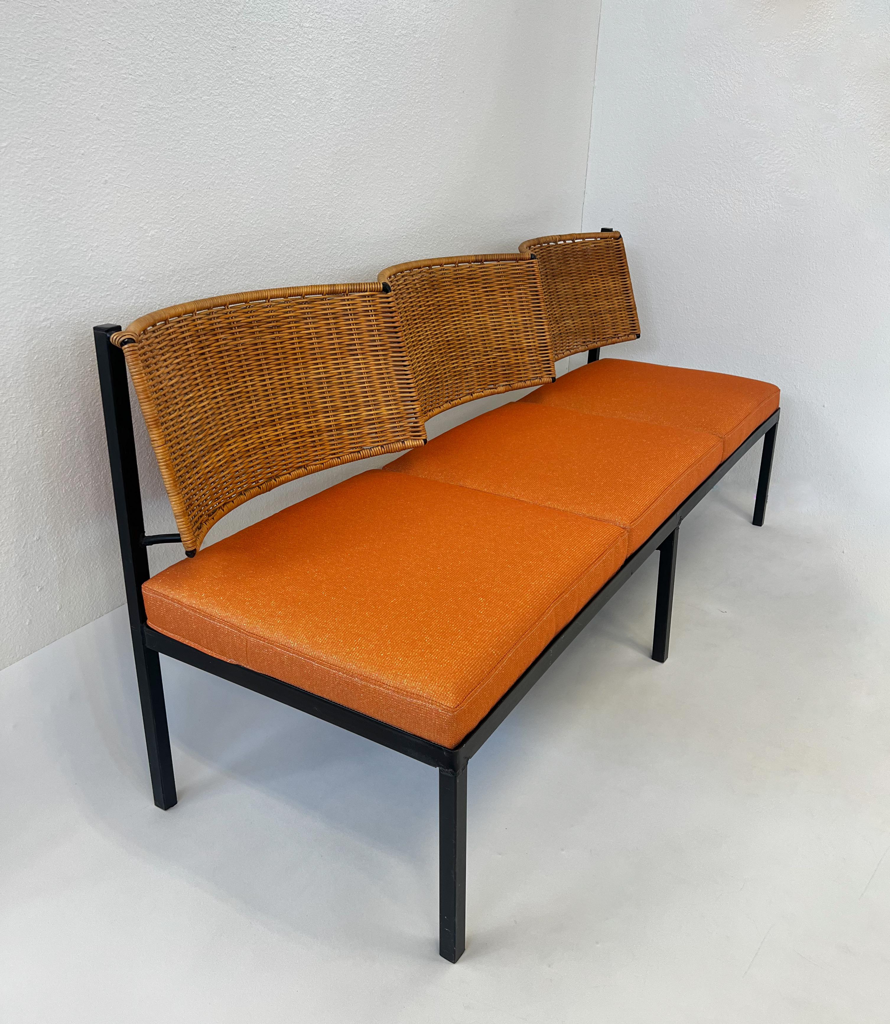 Mid-Century Modern Wicker Scalloped Back Three Seater Sofa 1960’s For Sale