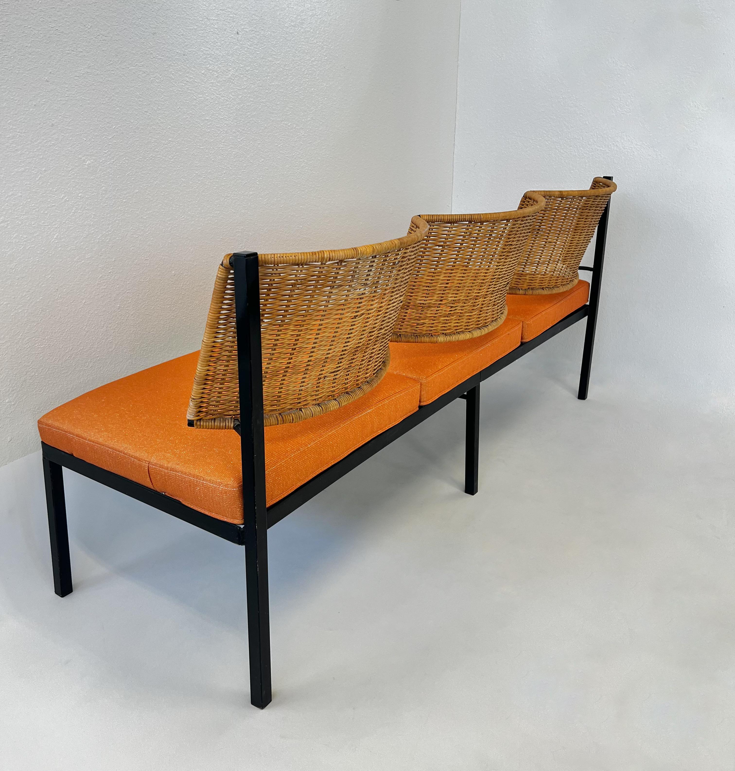 American Wicker Scalloped Back Three Seater Sofa 1960’s For Sale