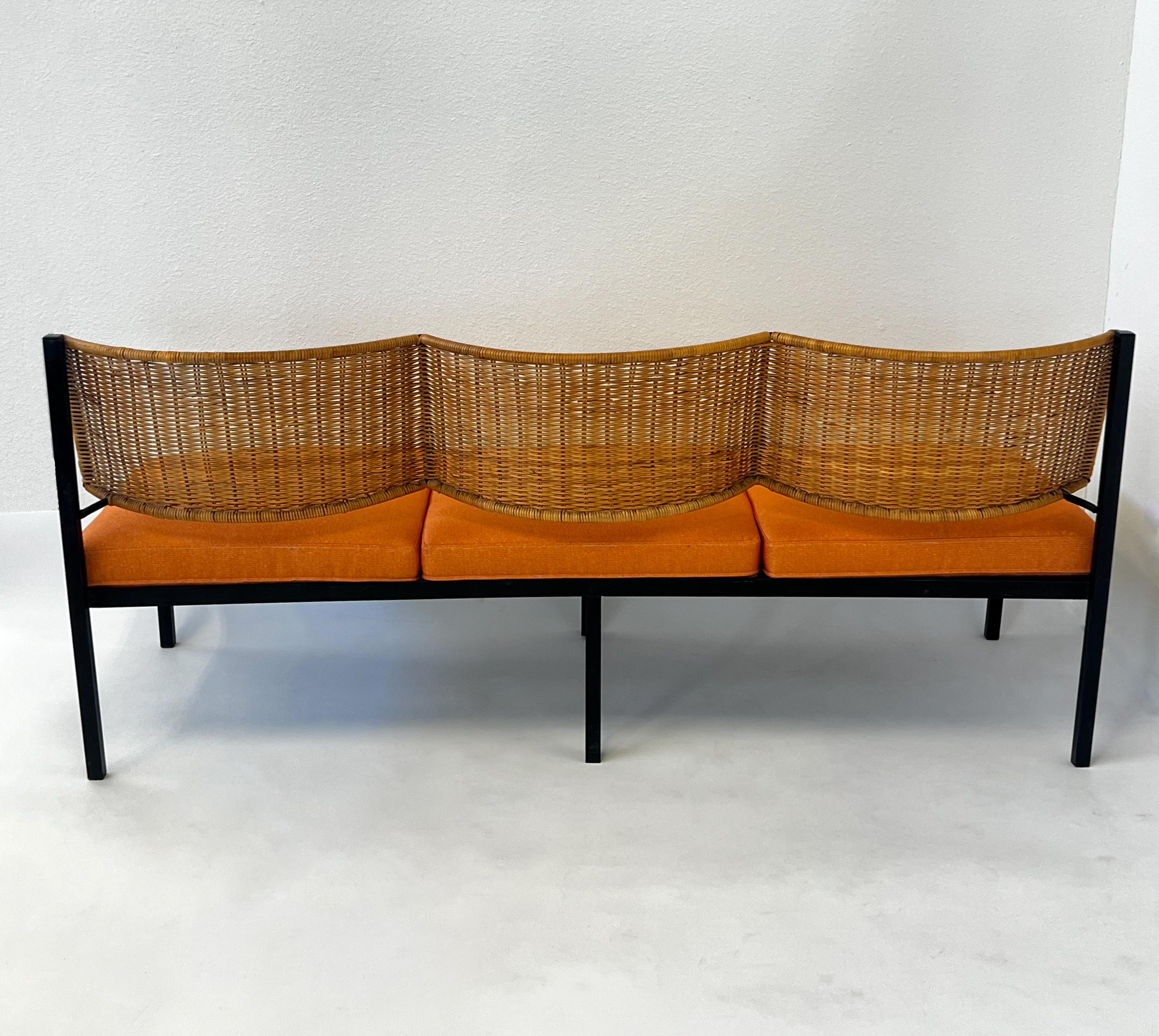 Hand-Crafted Wicker Scalloped Back Three Seater Sofa 1960’s For Sale