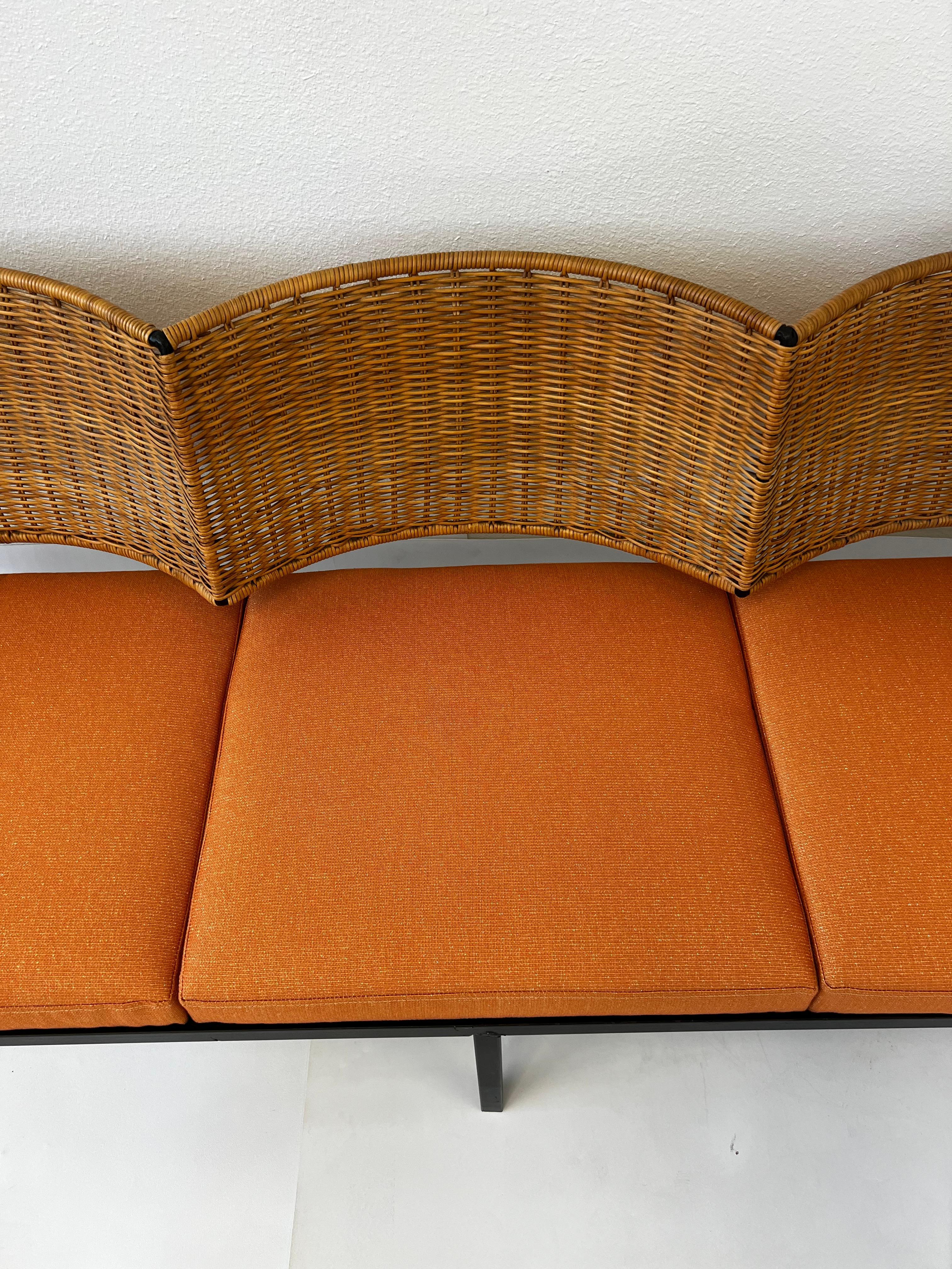 Mid-20th Century Wicker Scalloped Back Three Seater Sofa 1960’s For Sale