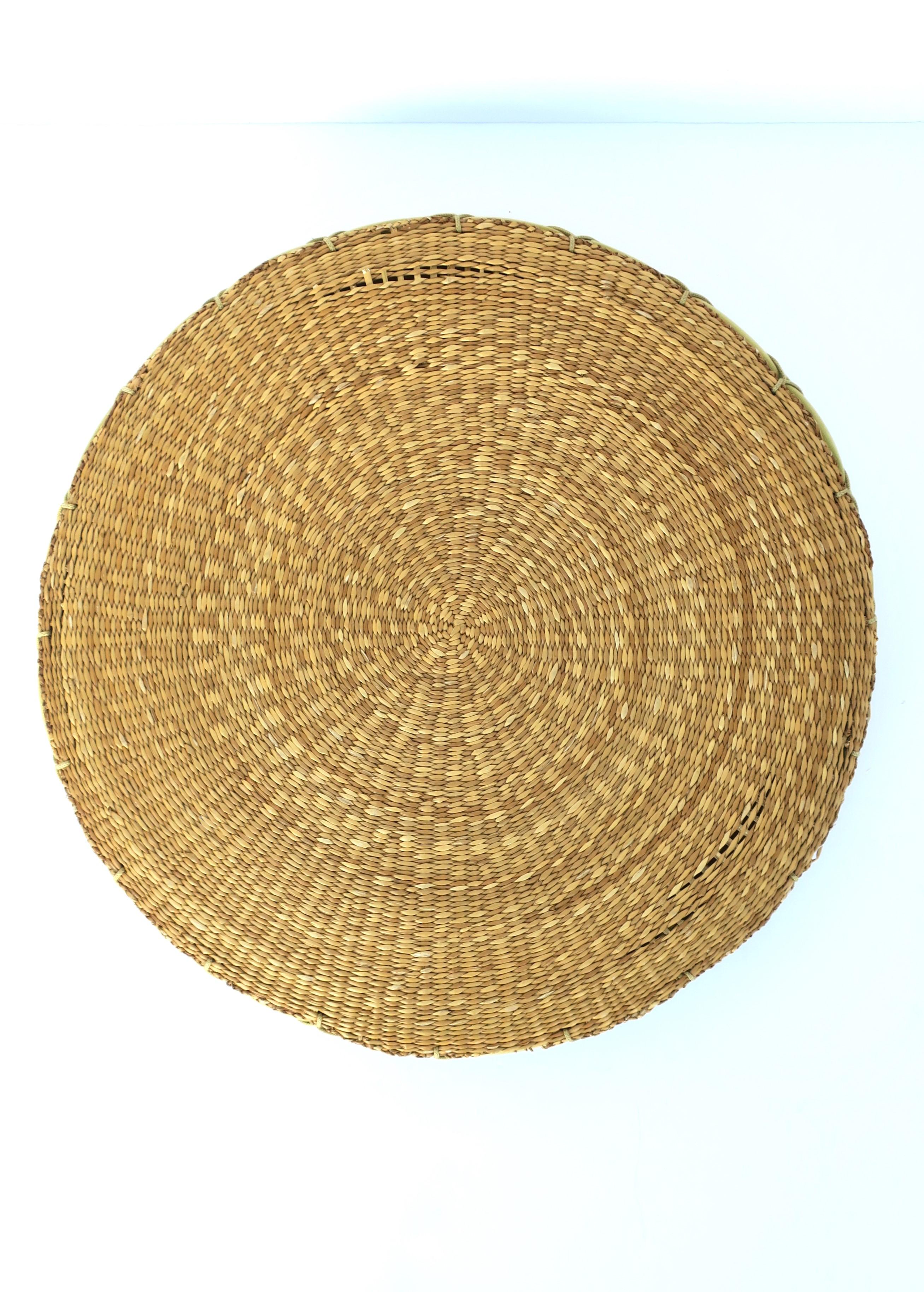 Wicker Seat or Floor Cushion, Green and Tan For Sale 7