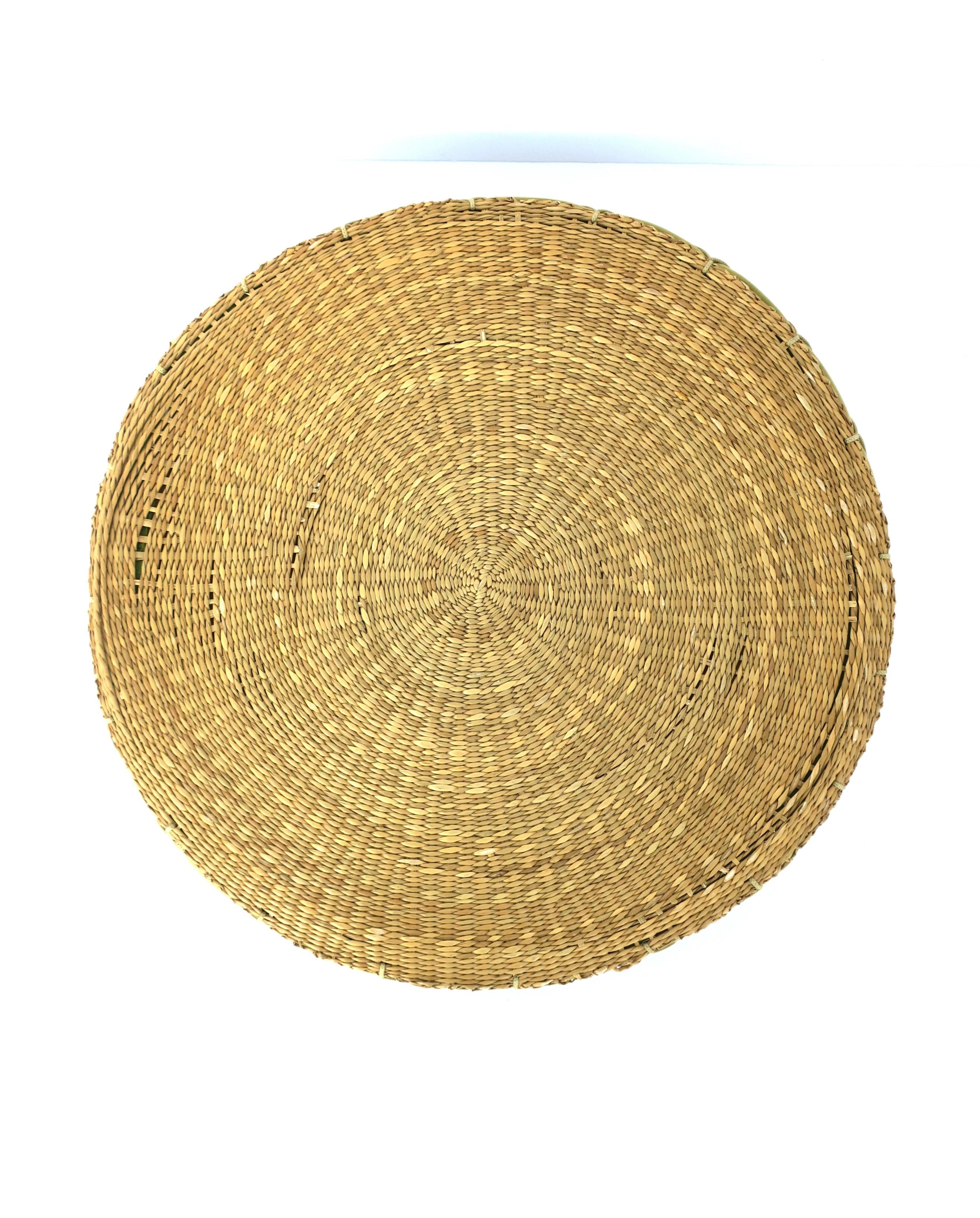 Wicker Seat or Floor Cushion, Green and Tan For Sale 8