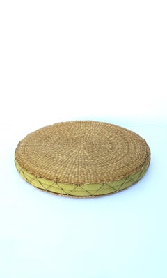 Wicker Seat or Floor Cushion, Green and Tan