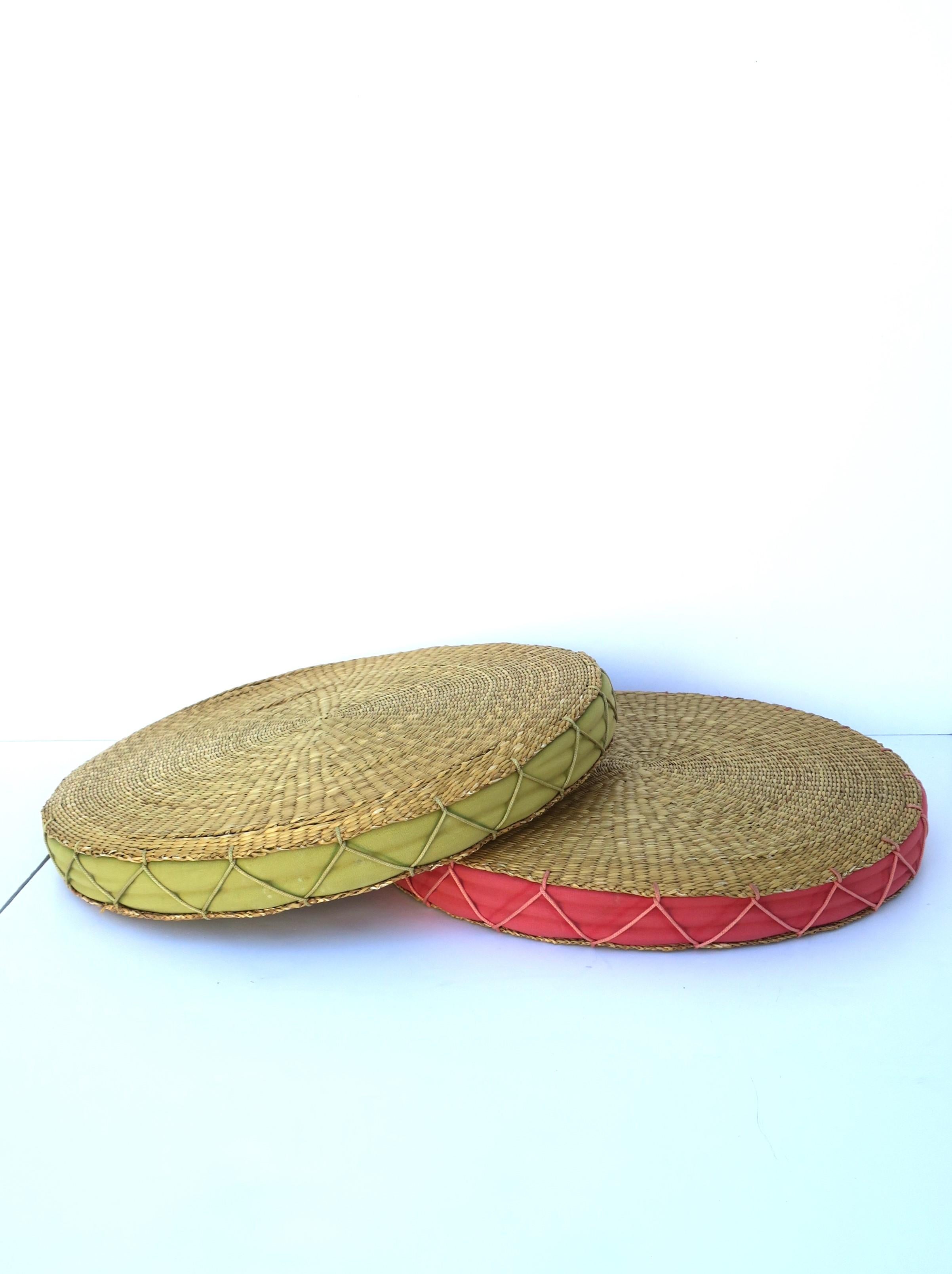 20th Century Wicker Seat or Floor Cushion, Green and Tan For Sale