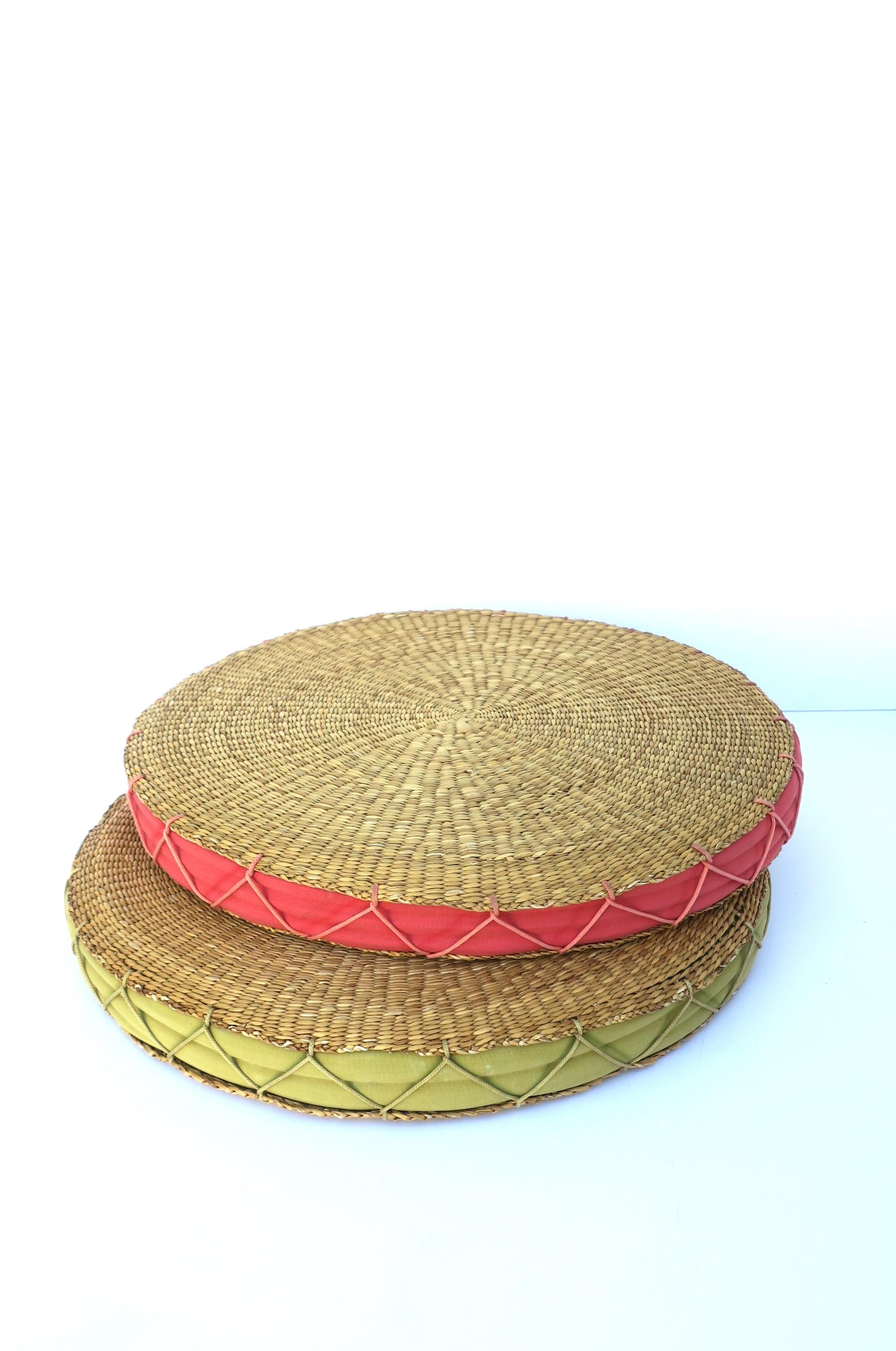 Wicker Seat or Floor Cushion, Green and Tan For Sale 2