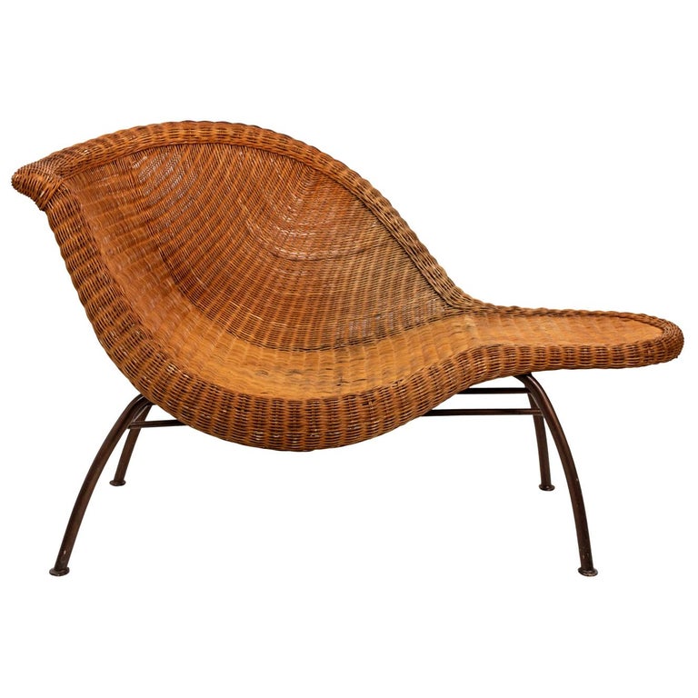Wicker Shaped Chaise Lounge Chair with Metal Base at 1stDibs | chaise lounge  chairs