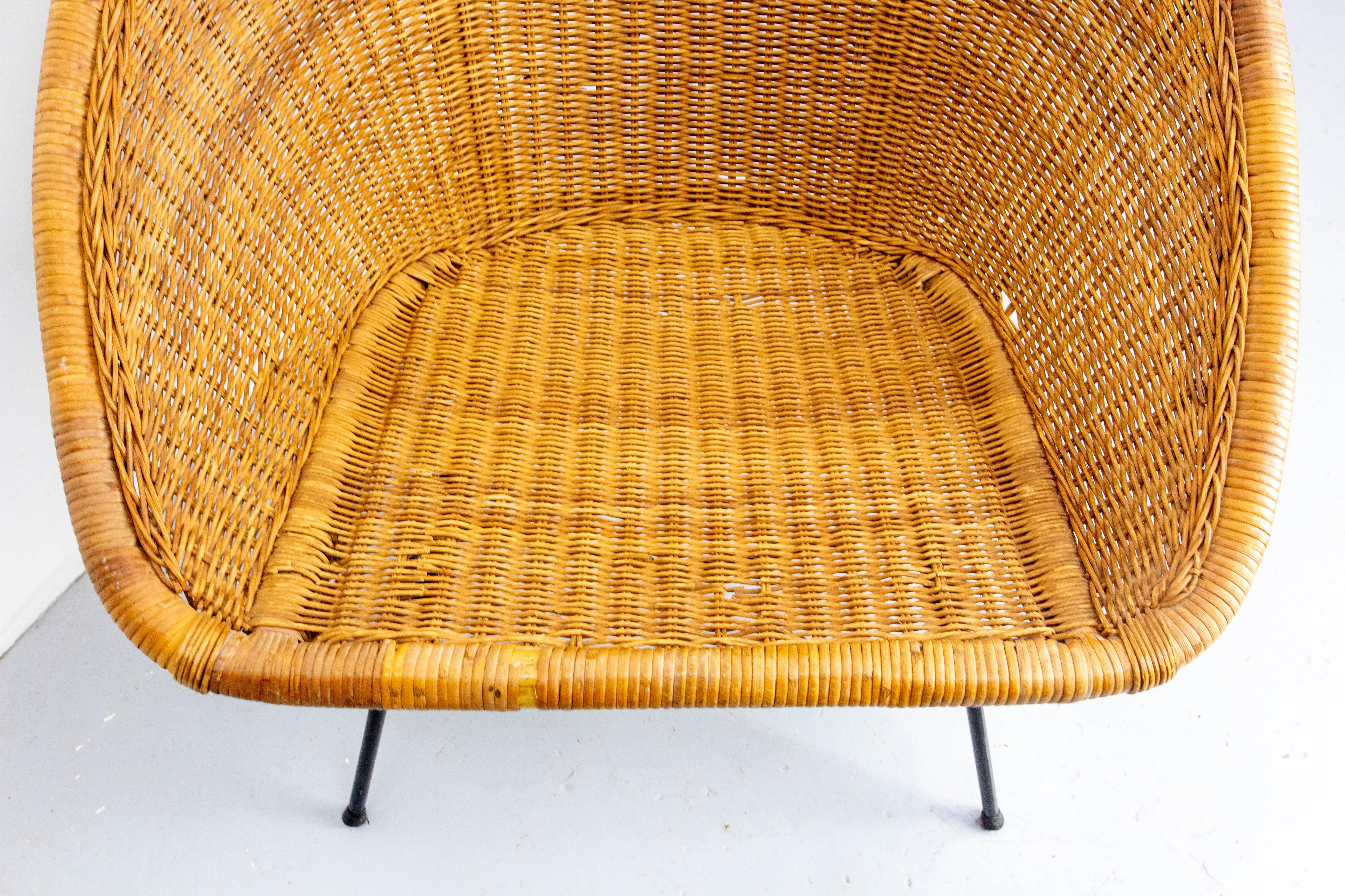 Wicker Shell Armchair on Metal Base French, circa 1960 For Sale 1