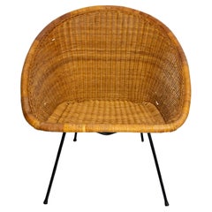 Vintage Wicker Shell Armchair on Metal Base French, circa 1960