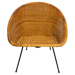 Retro Wicker Shell Armchair on Metal Base French, circa 1960