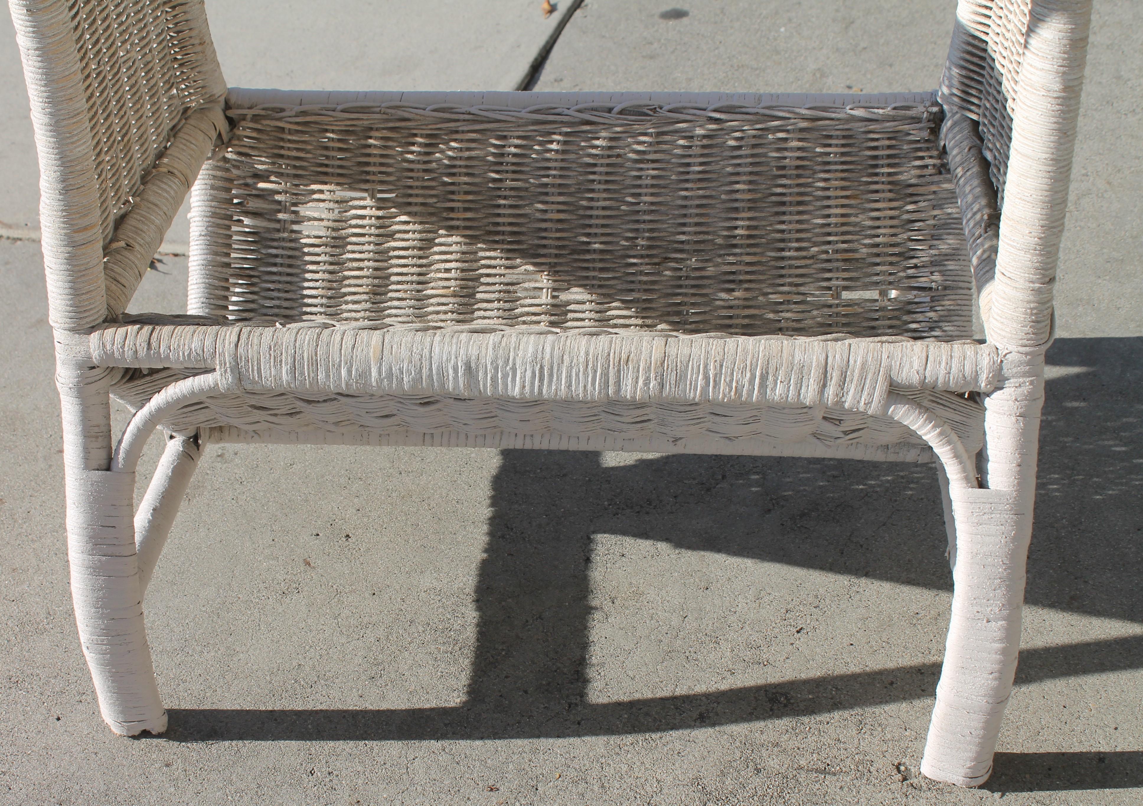 Hand-Painted Wicker Side Table in Original White Painted Surface