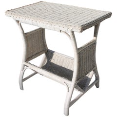 Wicker Side Table in Original White Painted Surface