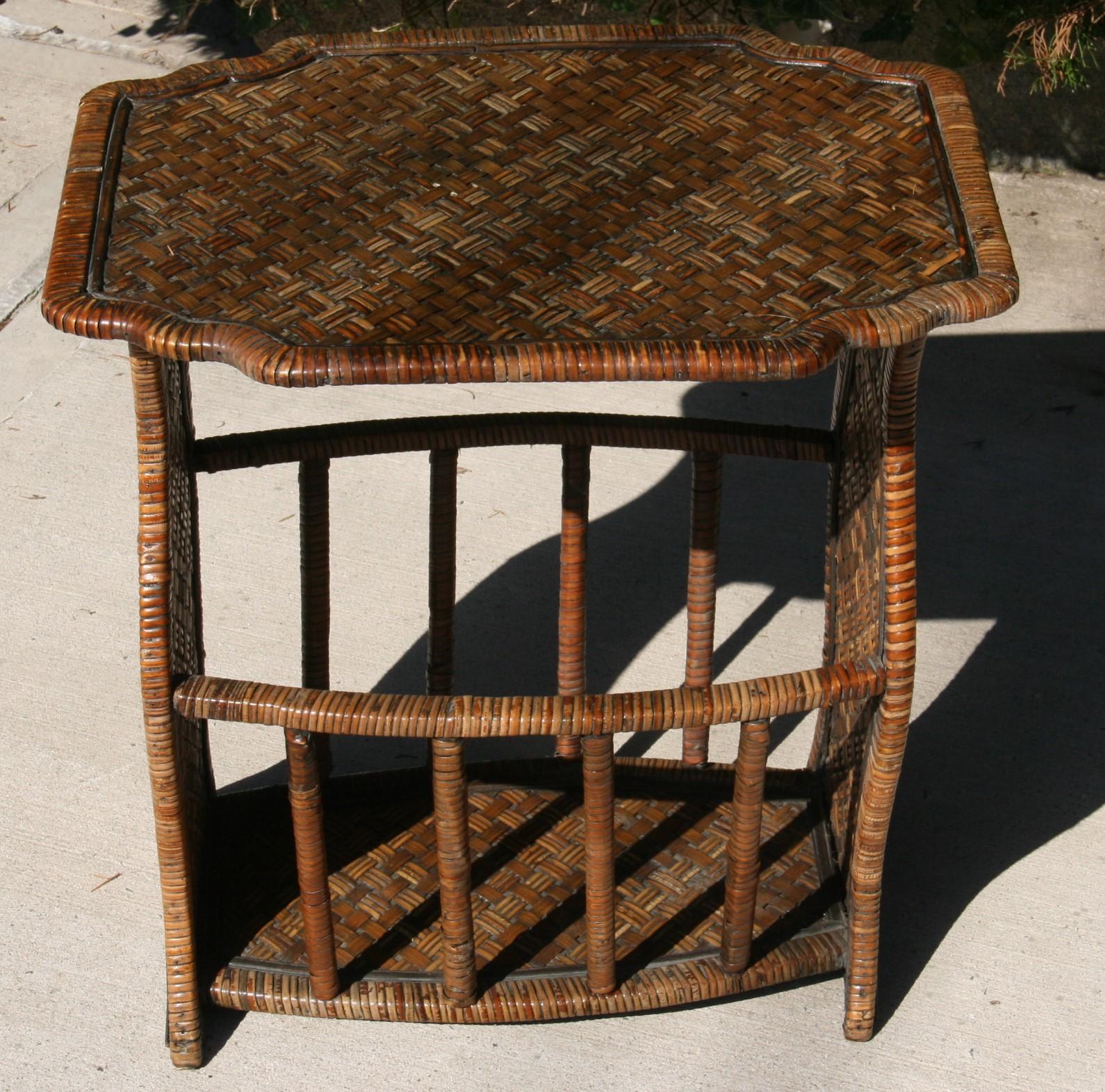 Wicker Side Table/Magazine Rack In Good Condition In Douglas Manor, NY