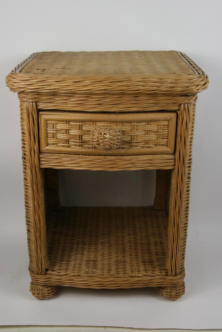 Wicker Night Table with Drawer and Shelf For Sale at 1stDibs