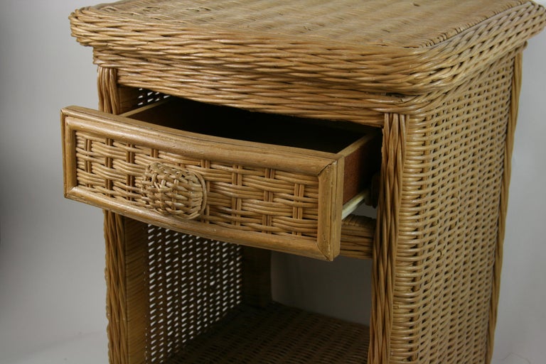 Wicker Night Table with Drawer and Shelf For Sale at 1stDibs